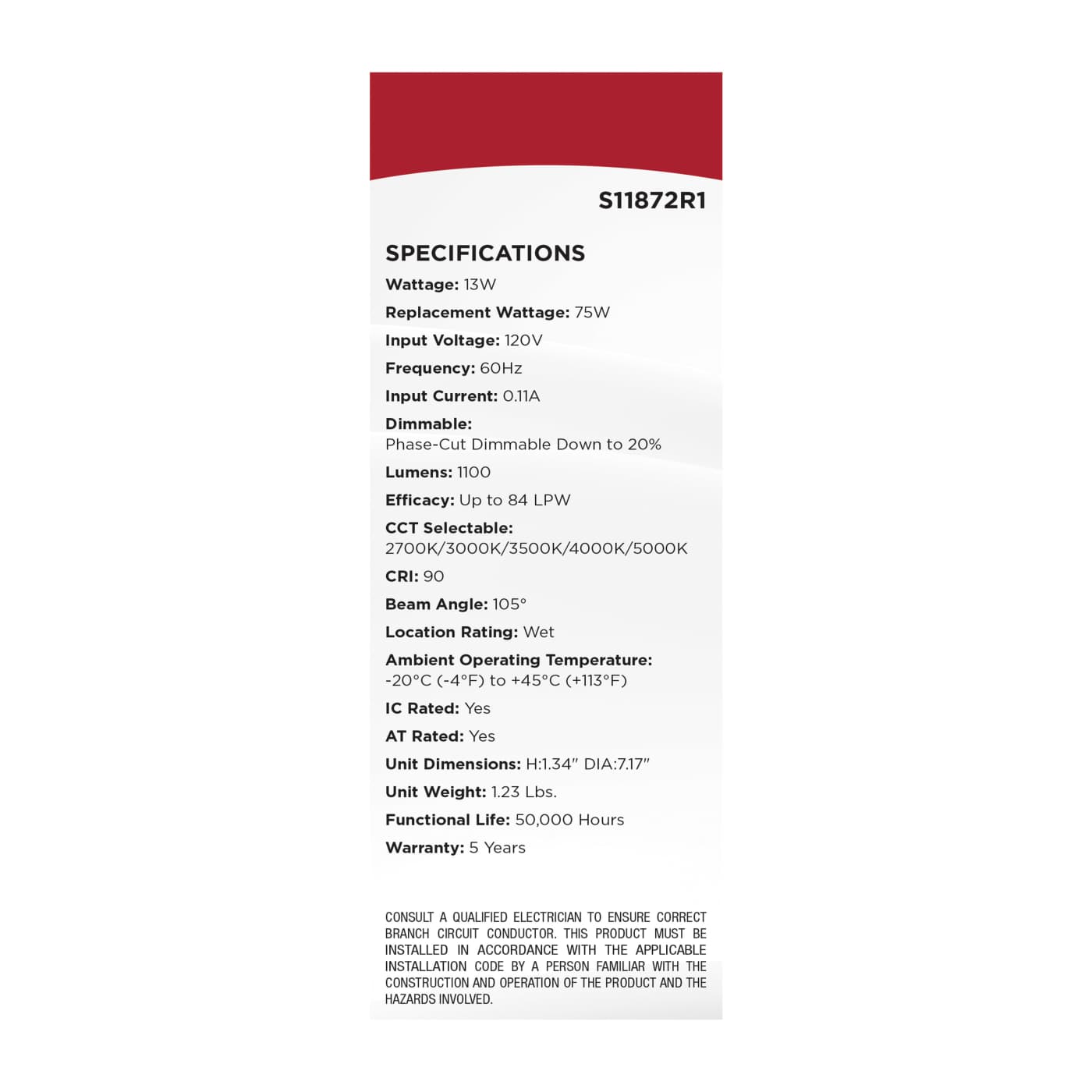 13WLED/DW/6/CCT-SEL/RND/RD/WH - S11872R1