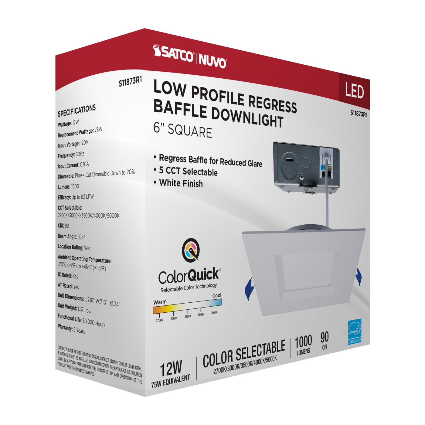 12WLED/DW/6/CCT-SEL/SQ/RD/WH - S11873R1