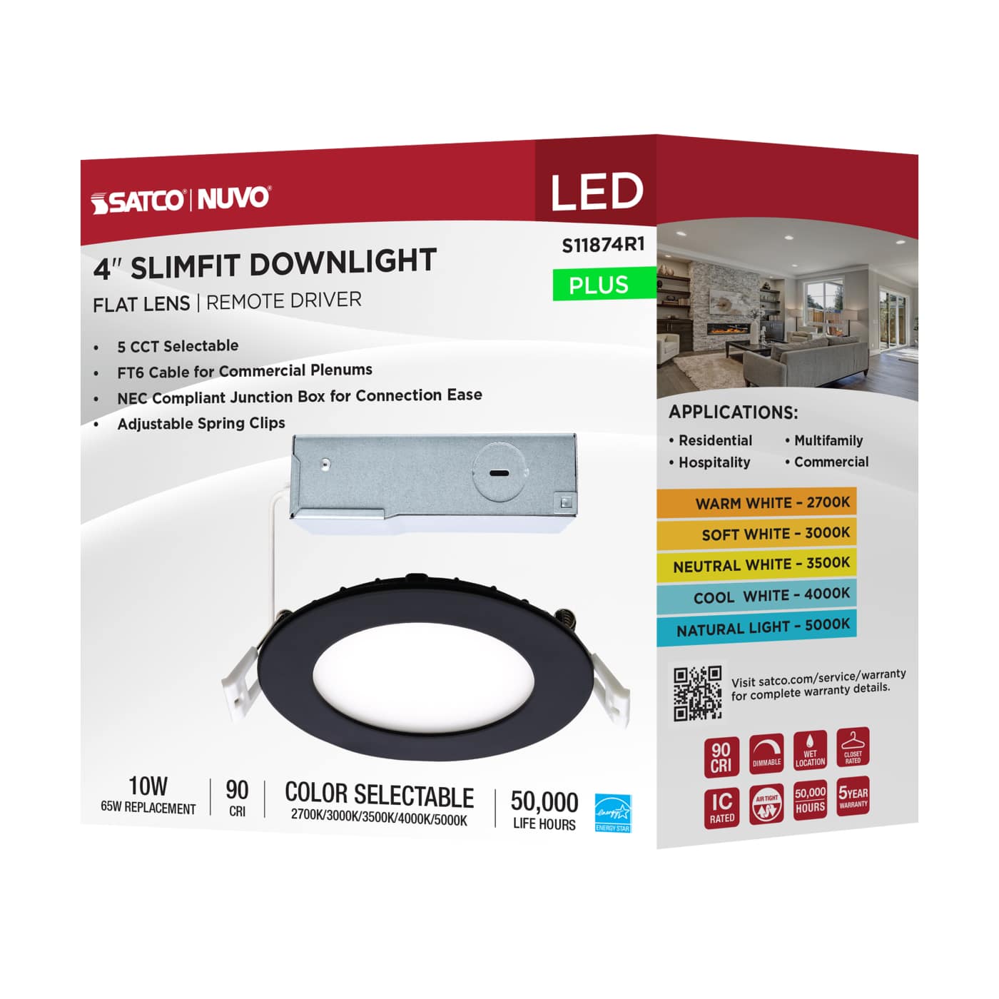 10WLED/DW/4/CCT-SEL/RND/RD/BK - S11874R1