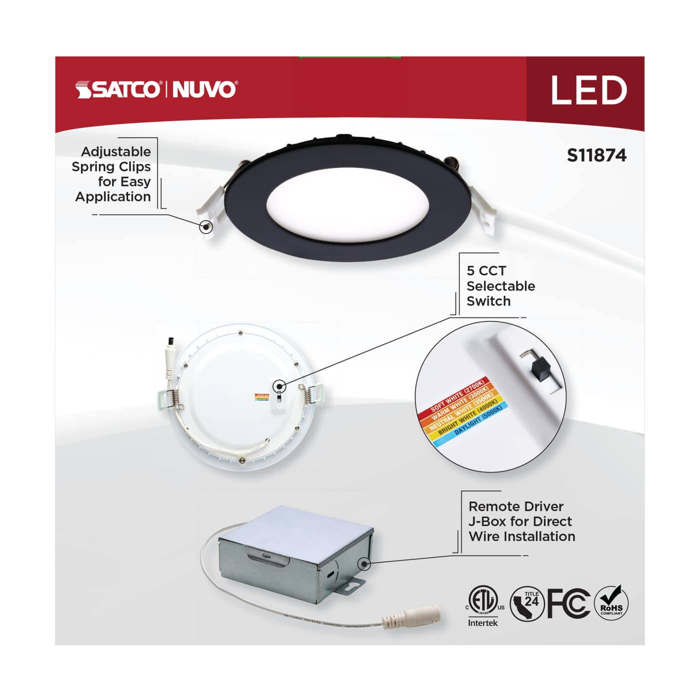 10WLED/DW/4/CCT-SEL/RND/RD/BK - S11874