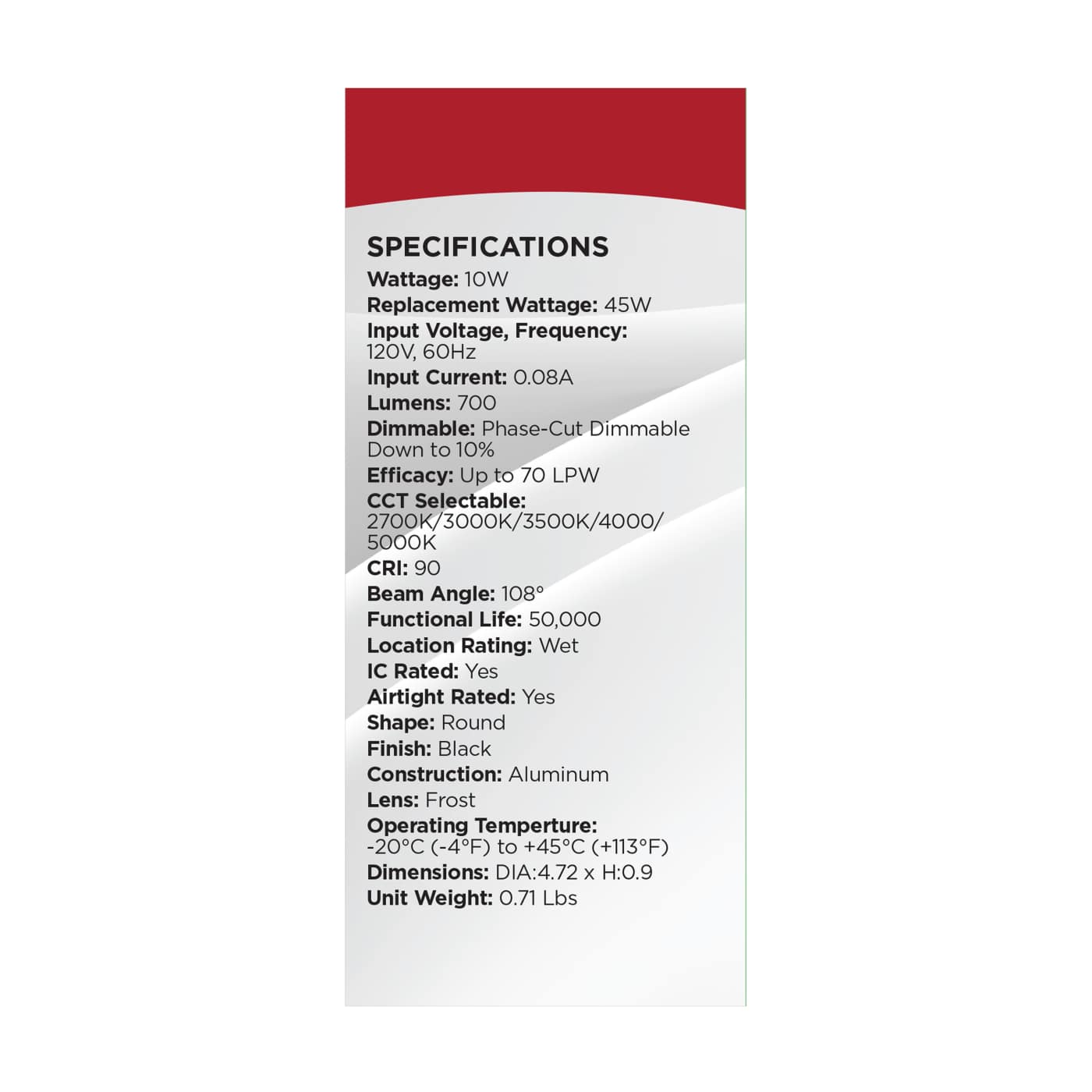 10WLED/DW/4/CCT-SEL/RND/RD/BK - S11874