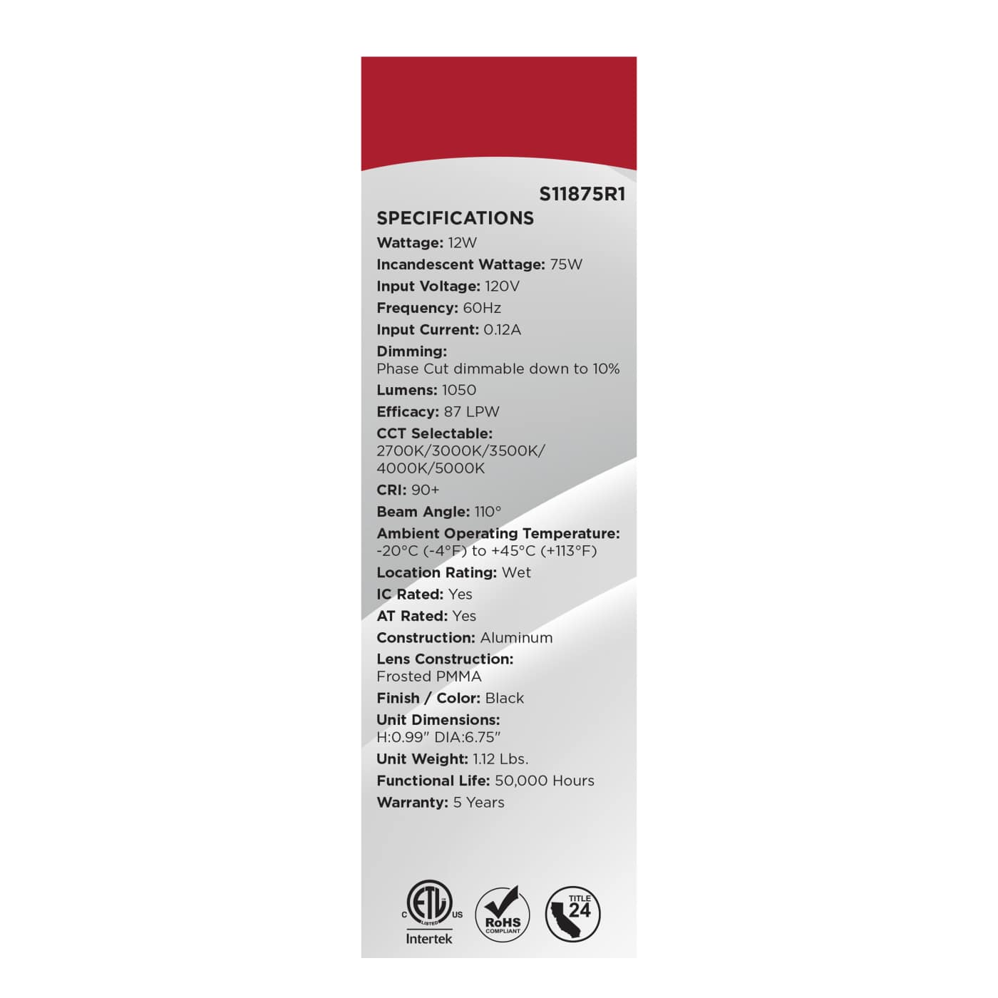 12WLED/DW/6/CCT-SEL/RND/RD/BK - S11875R1