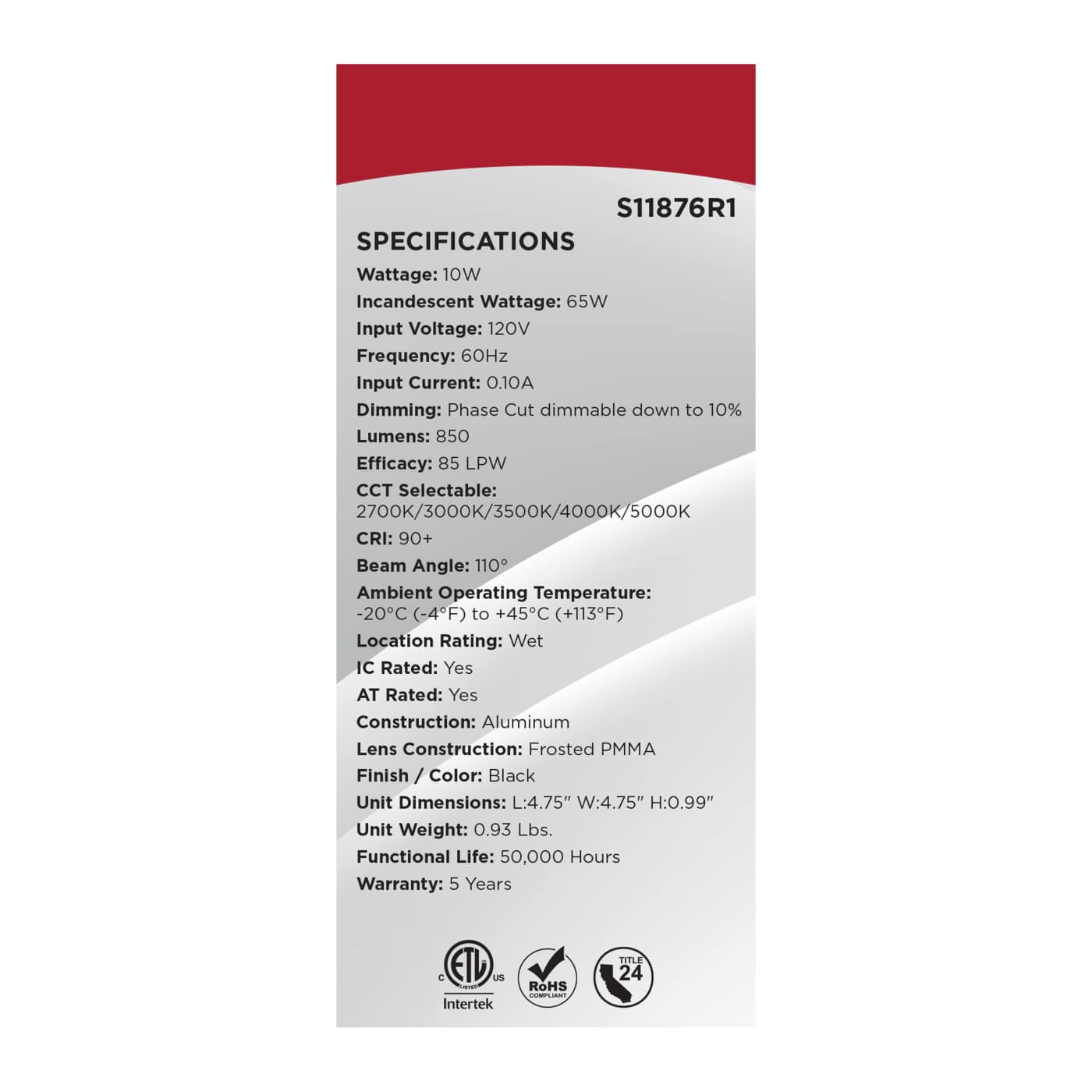 10WLED/DW/4/CCT-SEL/SQ/RD/BK - S11876R1