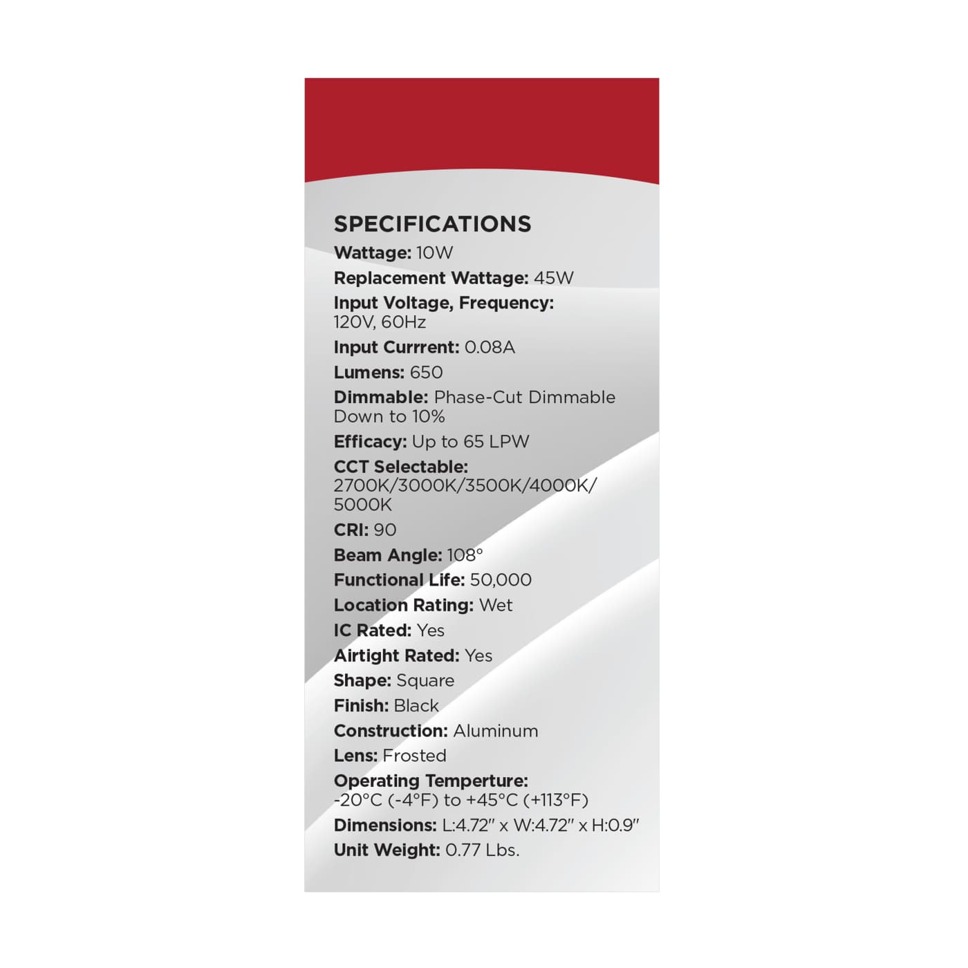 10WLED/DW/4/CCT-SEL/SQ/RD/BK - S11876