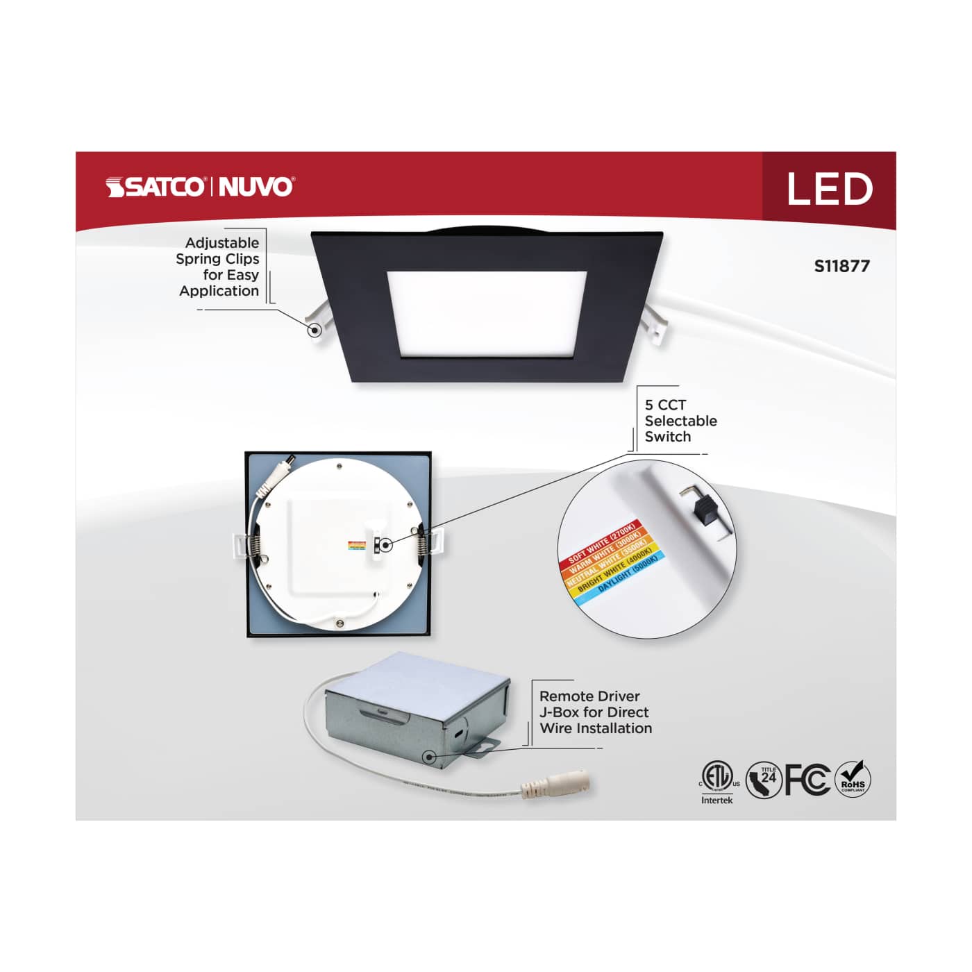 12WLED/DW/6/CCT-SEL/SQ/RD/BK - S11877