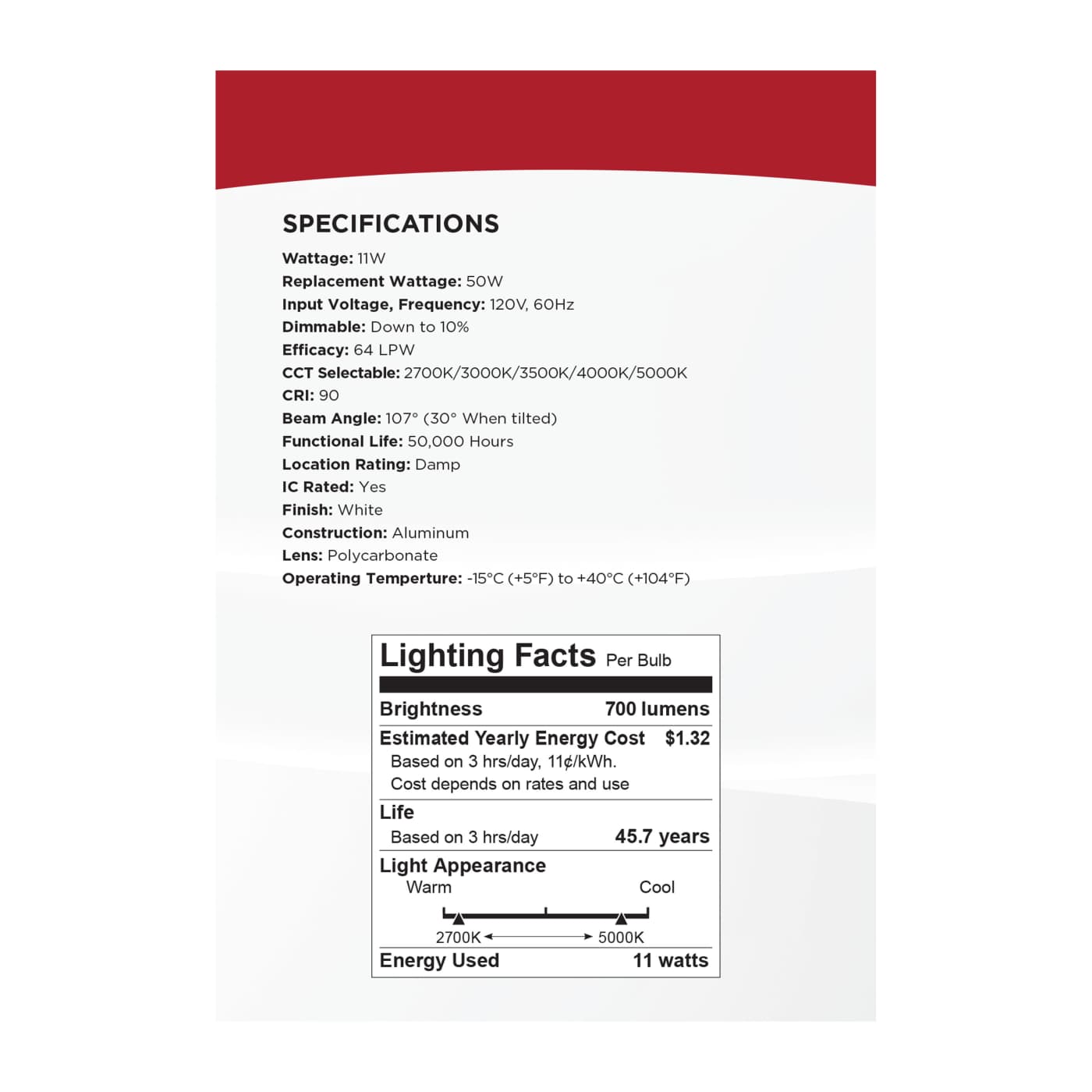 11WLED/4/CCT/LP/RD/DIR/FL - S11878