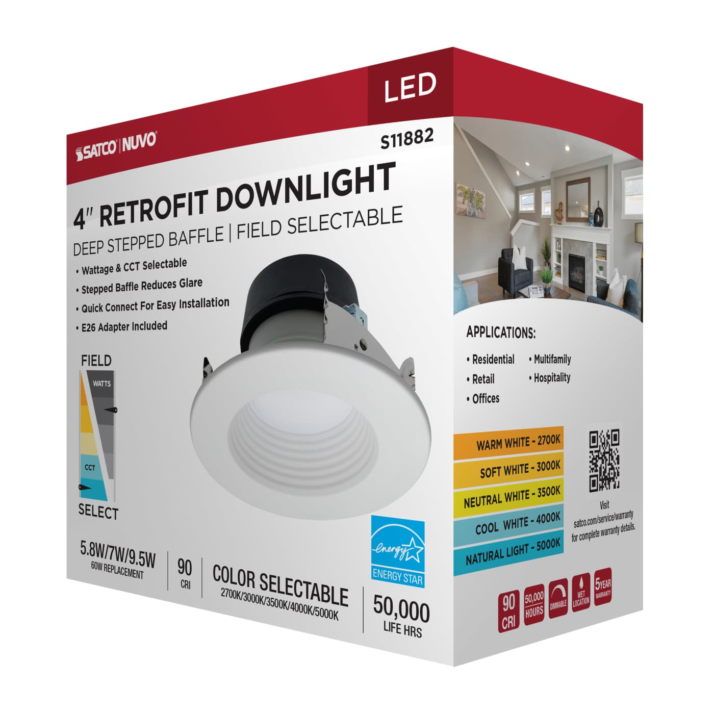 9.5WLED/DLR/4/WS/5CCT/RD/DB - S11882