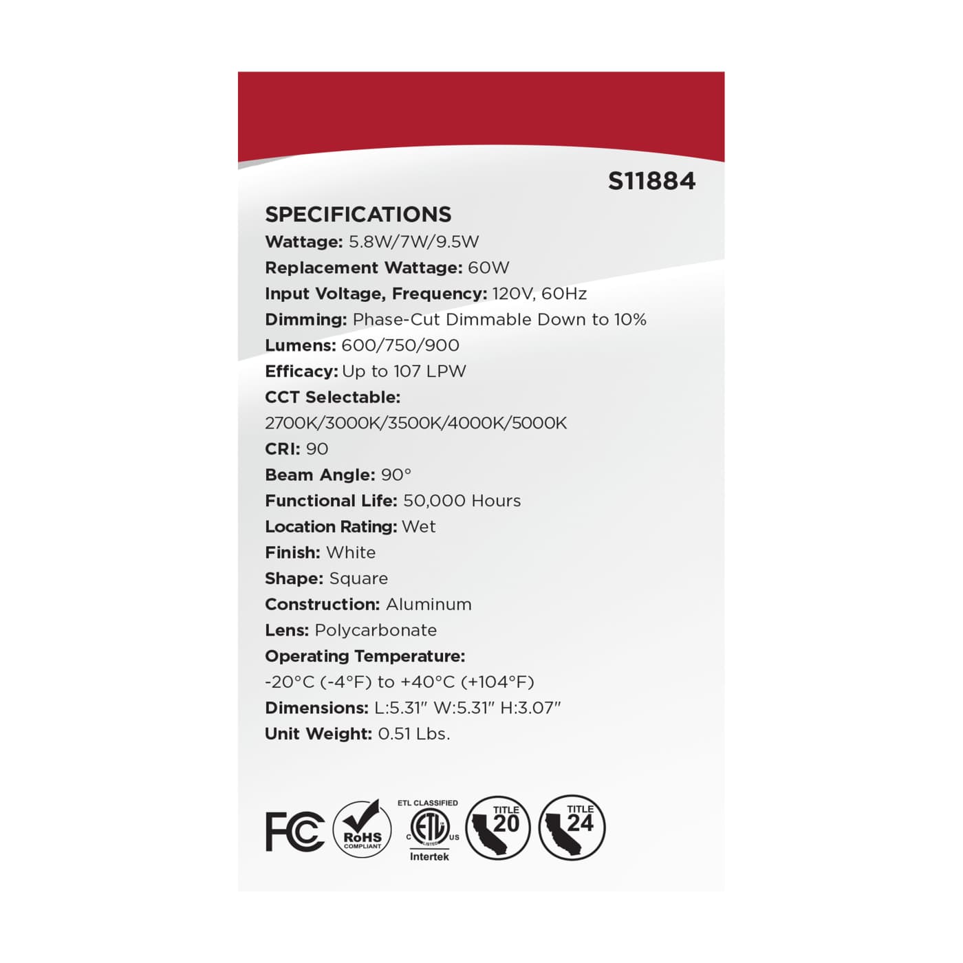 9.5WLED/DLR/4/WS/5CCT/SQ/DB - S11884