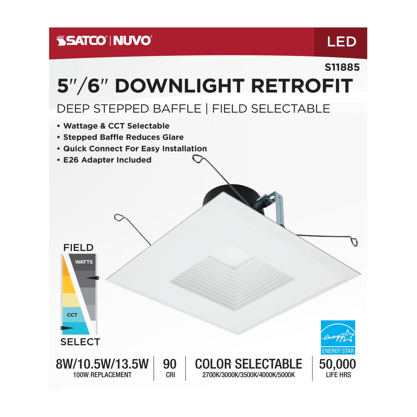 13.5WLED/DLR/5-6/WS/5CCT/SQ/DB - S11885