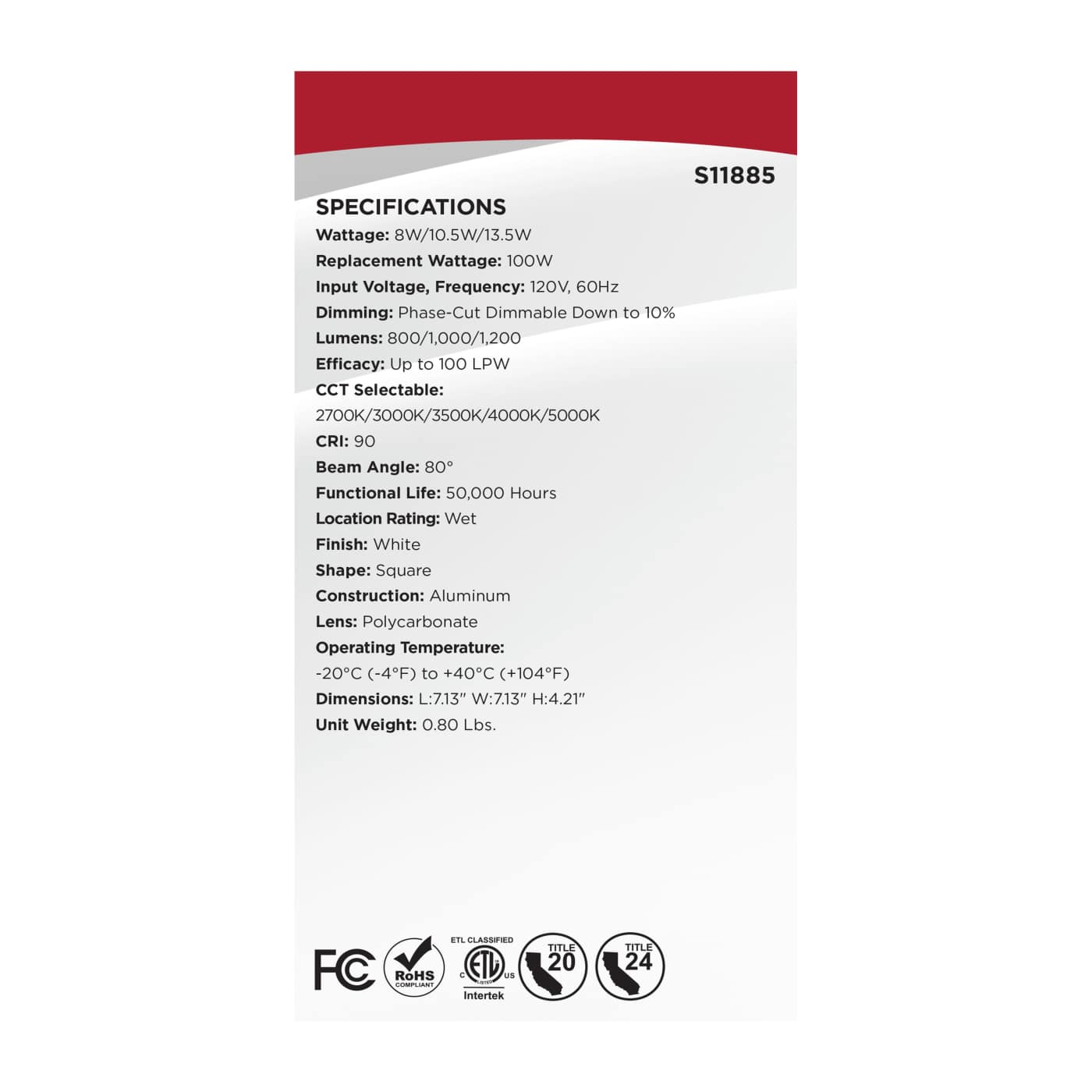 13.5WLED/DLR/5-6/WS/5CCT/SQ/DB - S11885