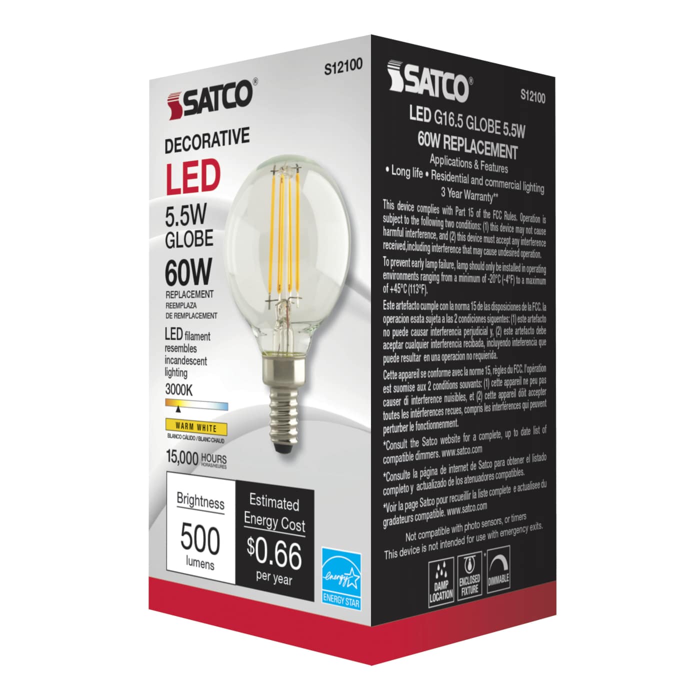 5.5G16.5/LED/CL/3K/120V/E12 - S12100
