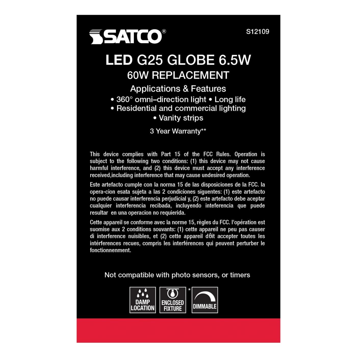 6.5G25/SW/LED/E26/3K/120V - S12109