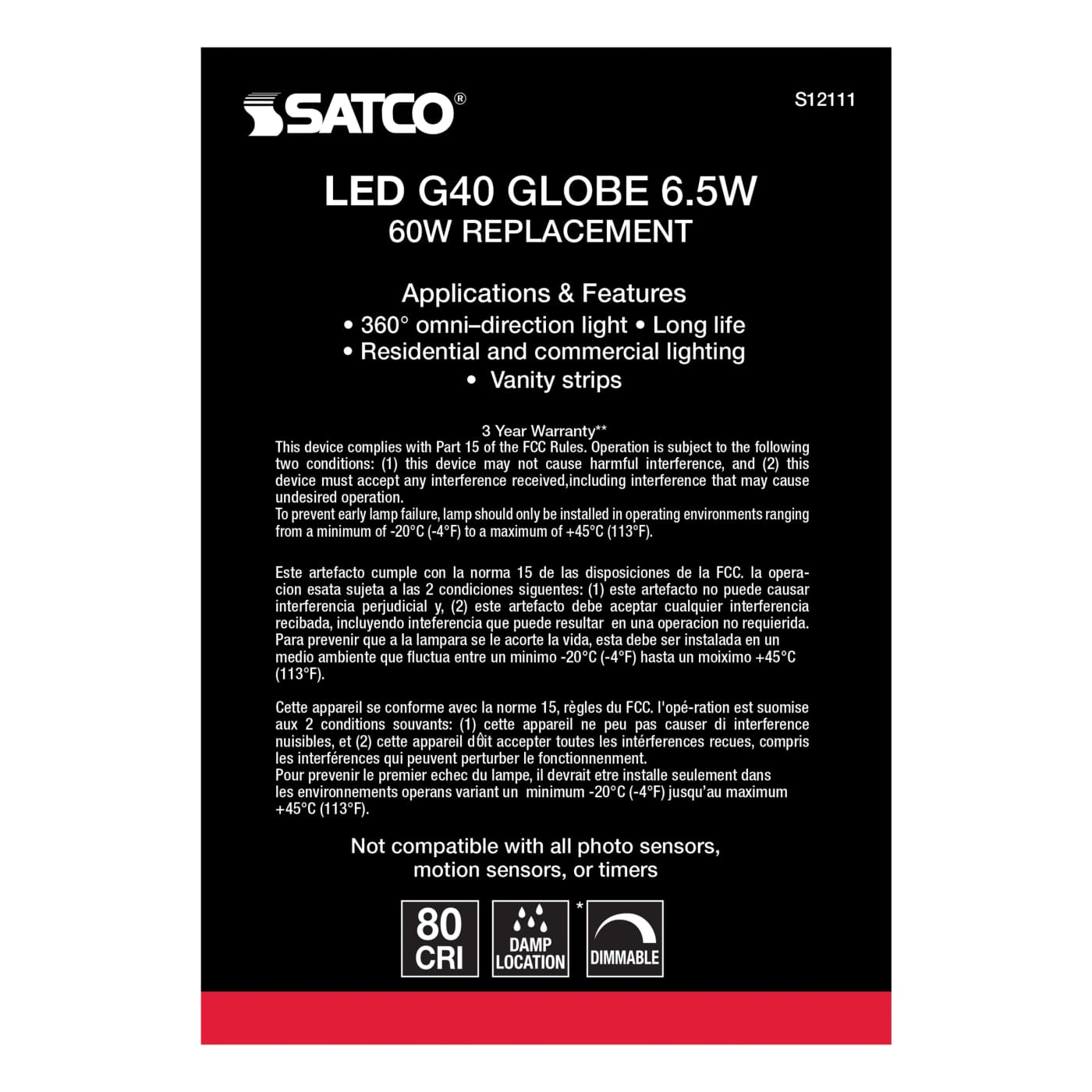 6.5G40/CL/LED/E26/3K/120V - S12111