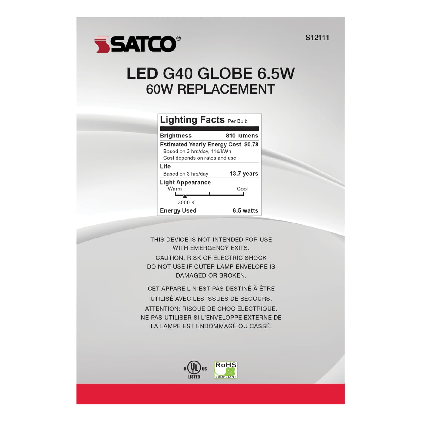 6.5G40/CL/LED/E26/3K/120V - S12111