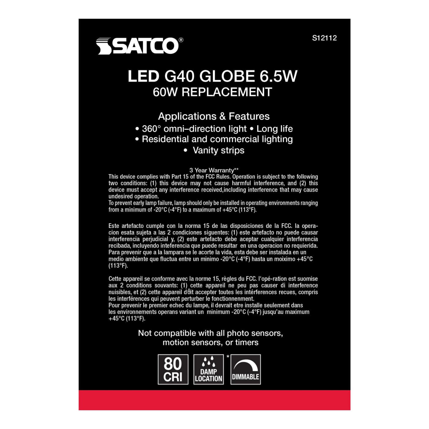 6.5G40/SW/LED/E26/27K/120V - S12112