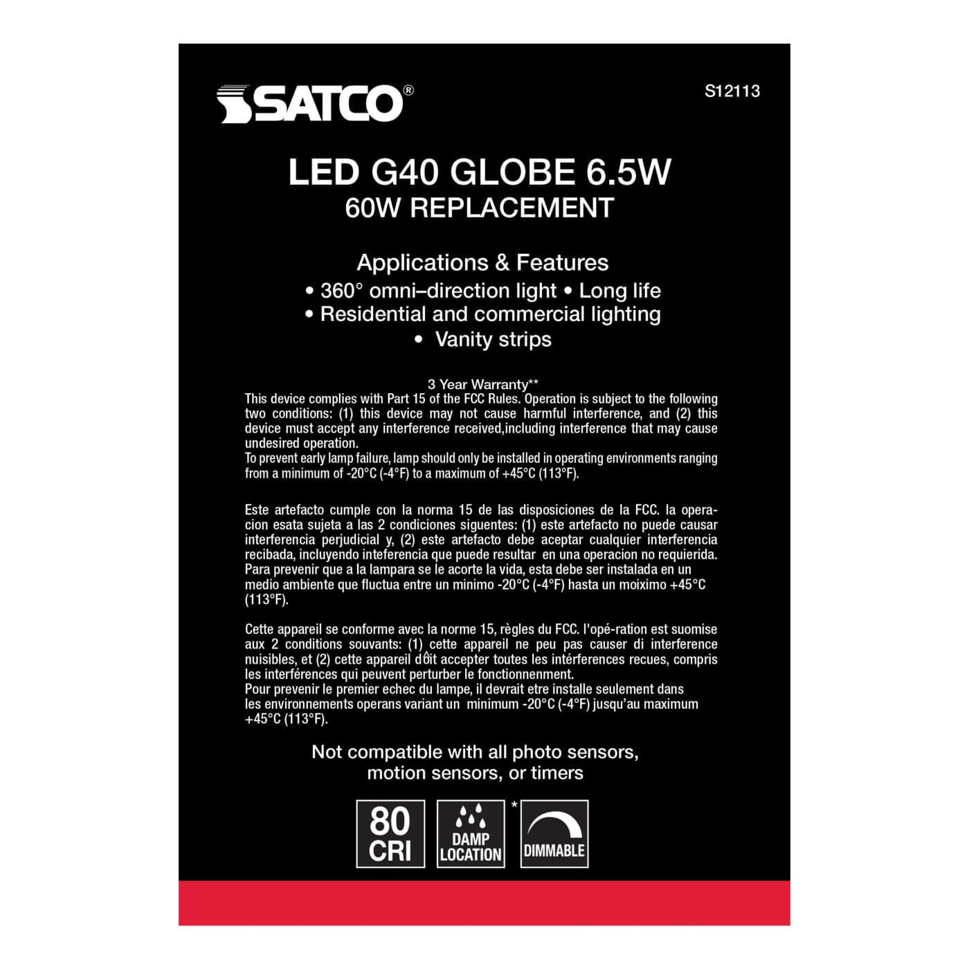 6.5G40/SW/LED/E26/3K/120V - S12113