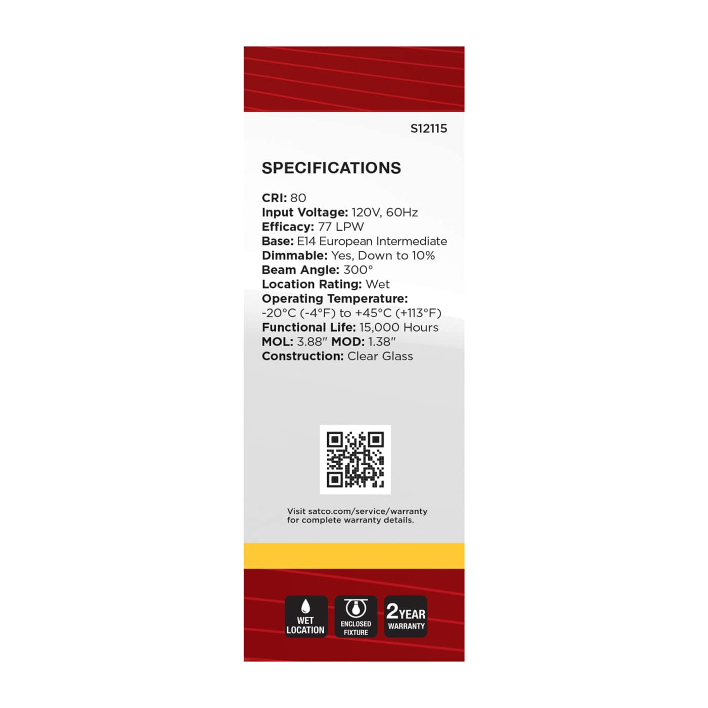 4.5W/TORP/EURO-E14/CL/830/120V - S12115