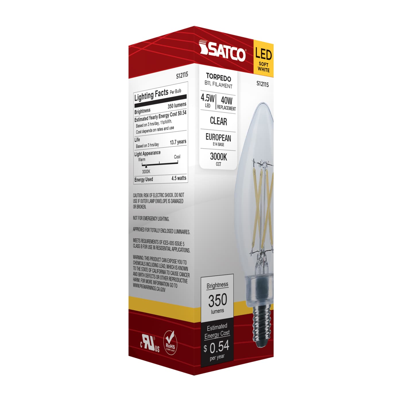 4.5W/TORP/EURO-E14/CL/830/120V - S12115