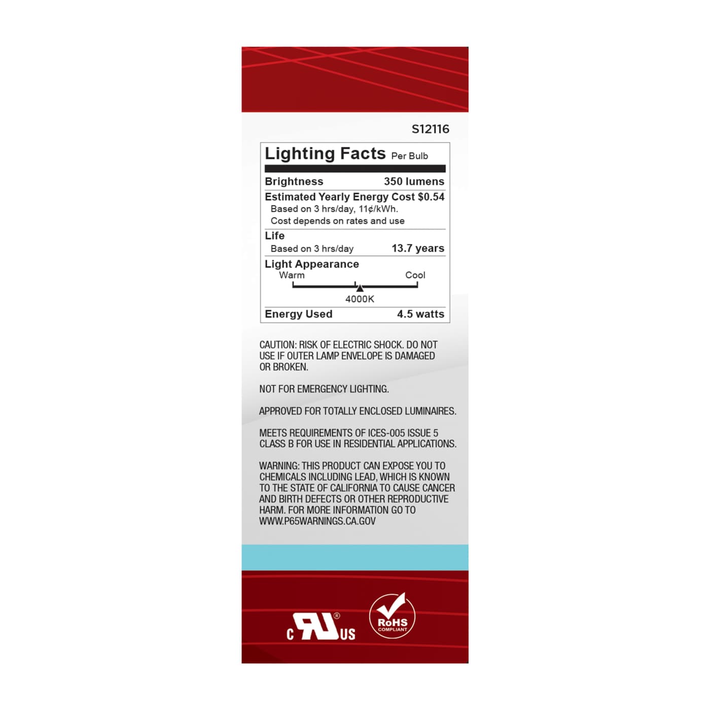 4.5W/TORP/EURO-E14/CL/840/120V - S12116