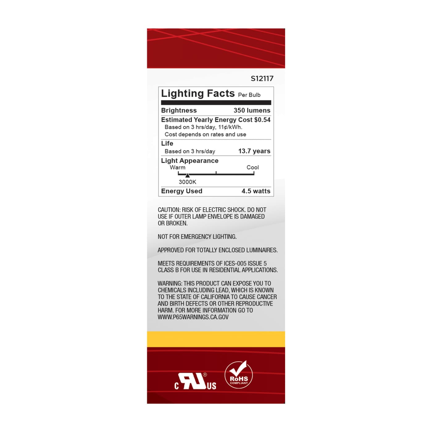 4.5W/TORP/EURO-E14/FR/830/120V - S12117