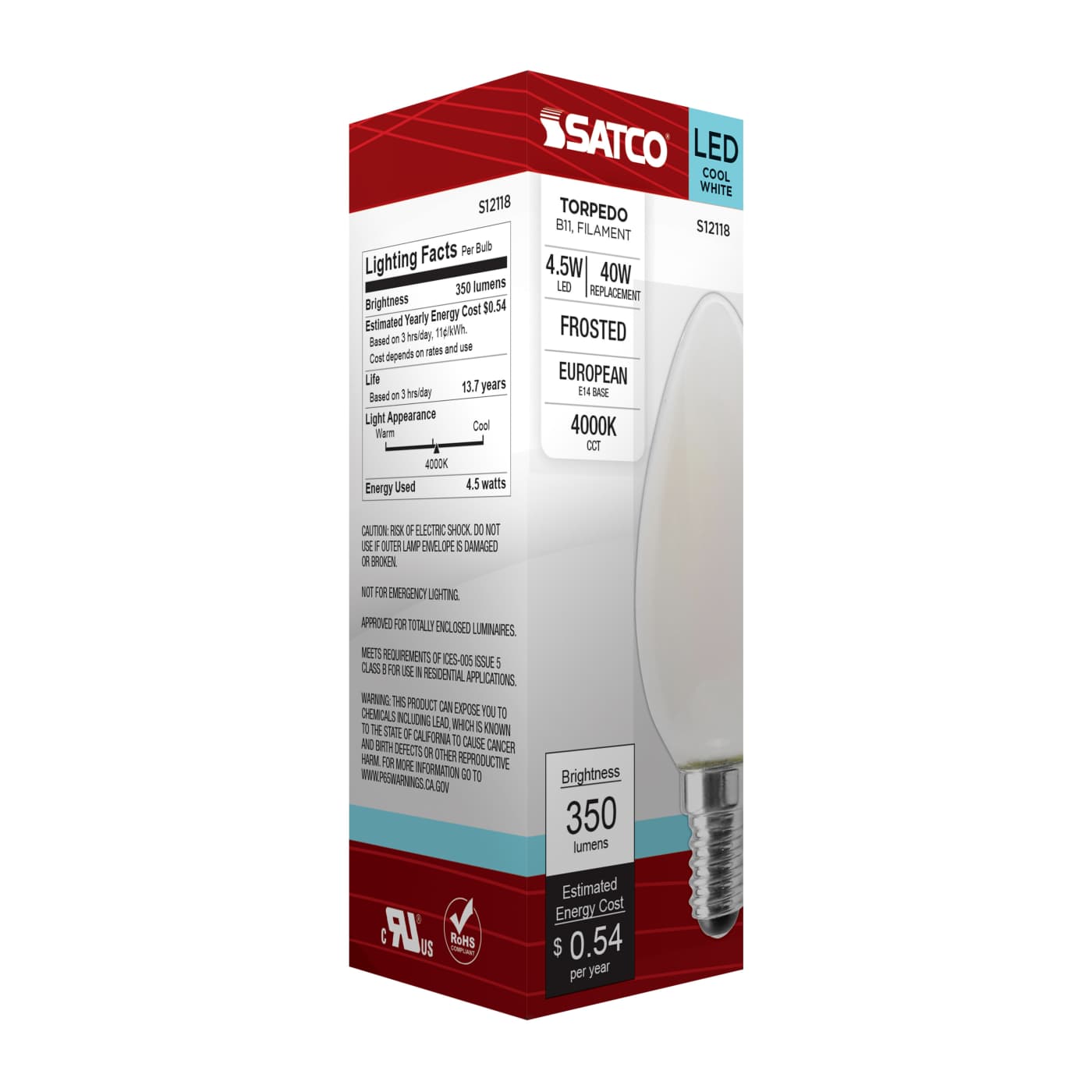 4.5W/TORP/EURO-E14/FR/840/120V - S12118