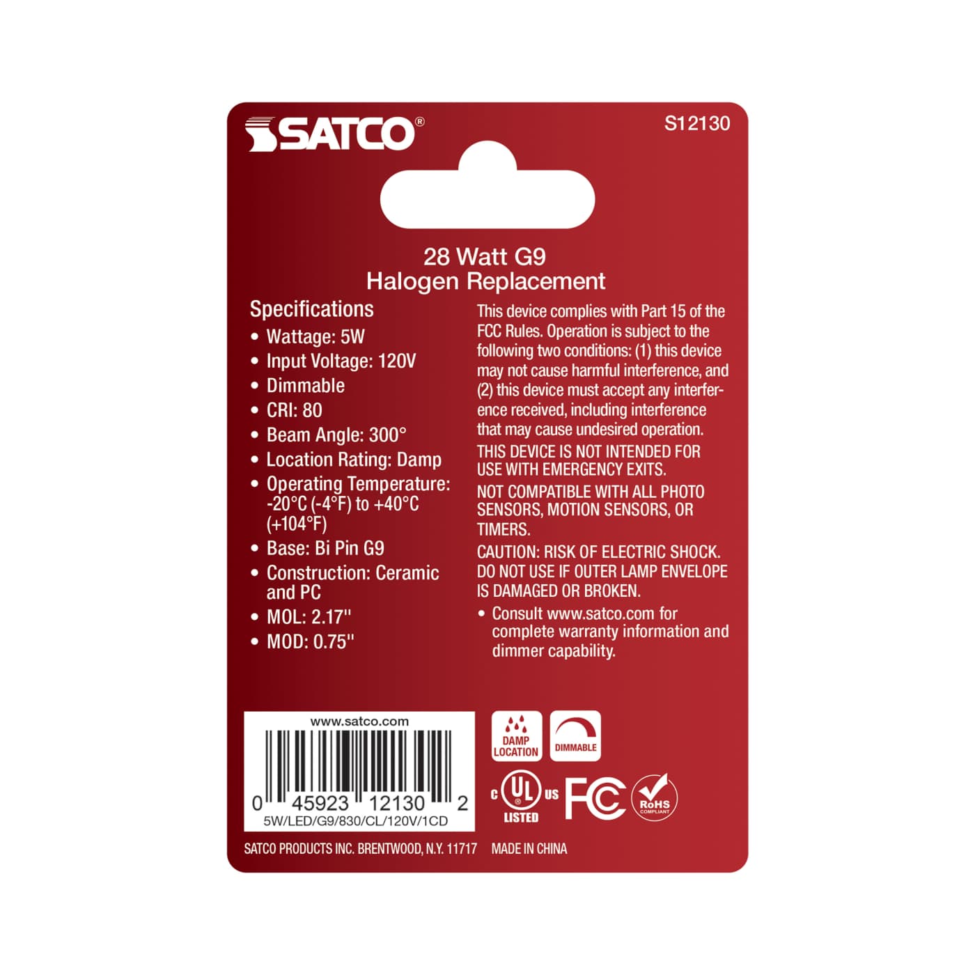 5W/LED/G9/830/CL/120V/1CD - S12130