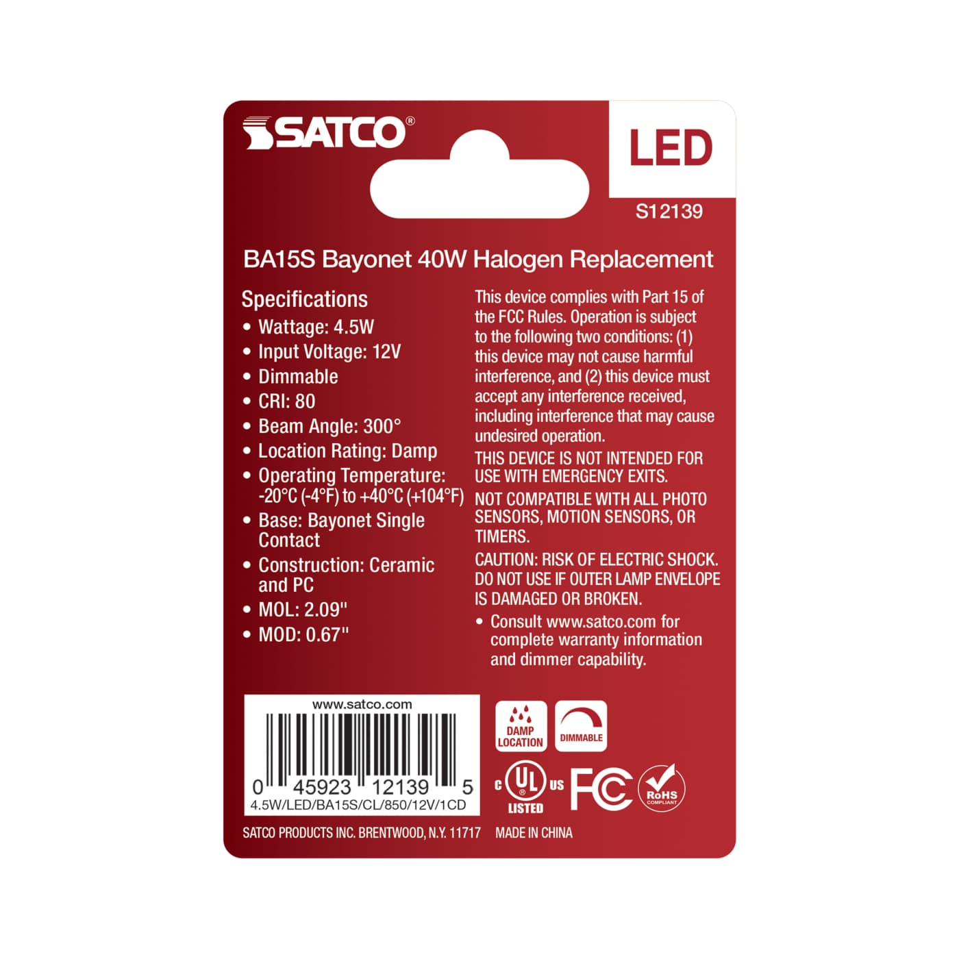 4.5W/LED/BA15S/CL/850/12V/1CD - S12139