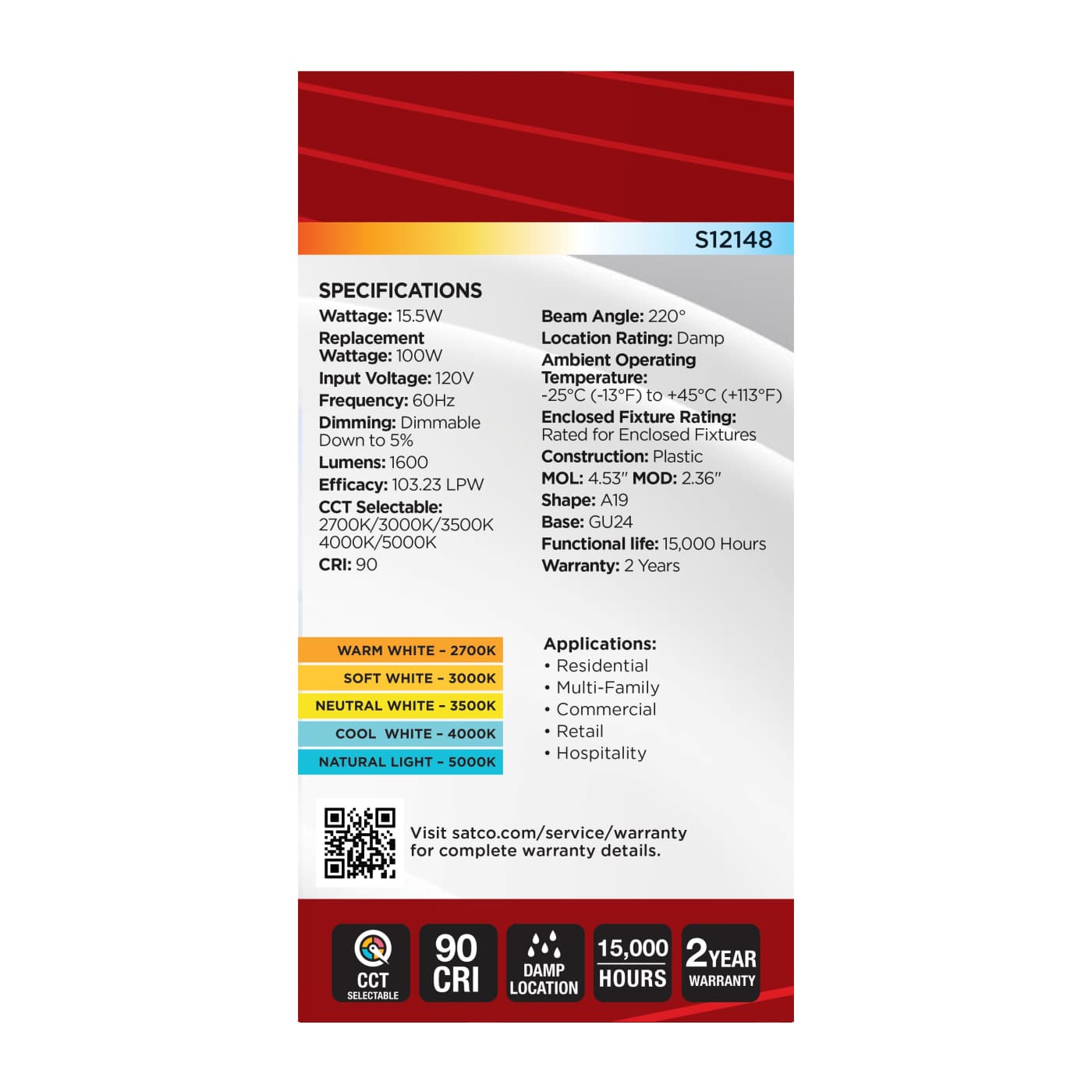 15.5A19L/9CCT5/GU24/PF/D - S12148