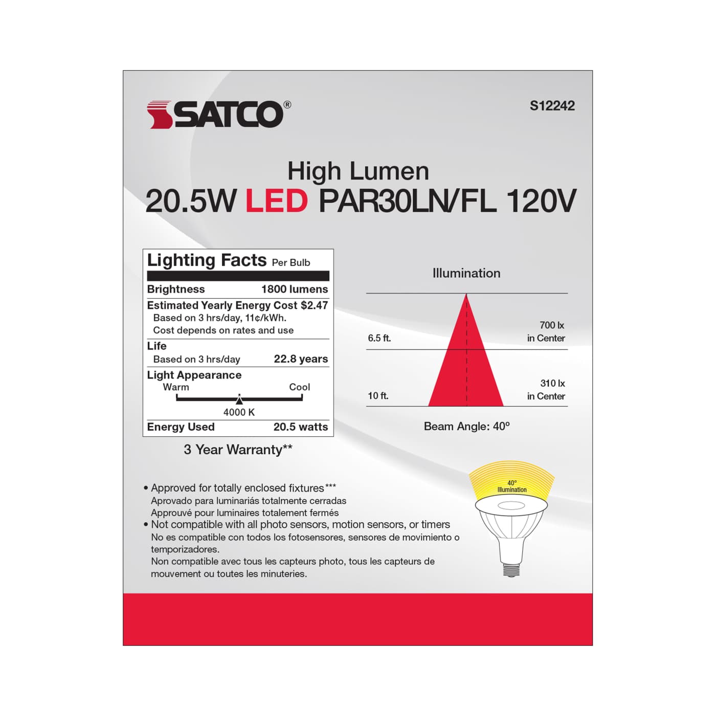 20.5PAR30LN/LED/840/HL/120V/FL - S12242