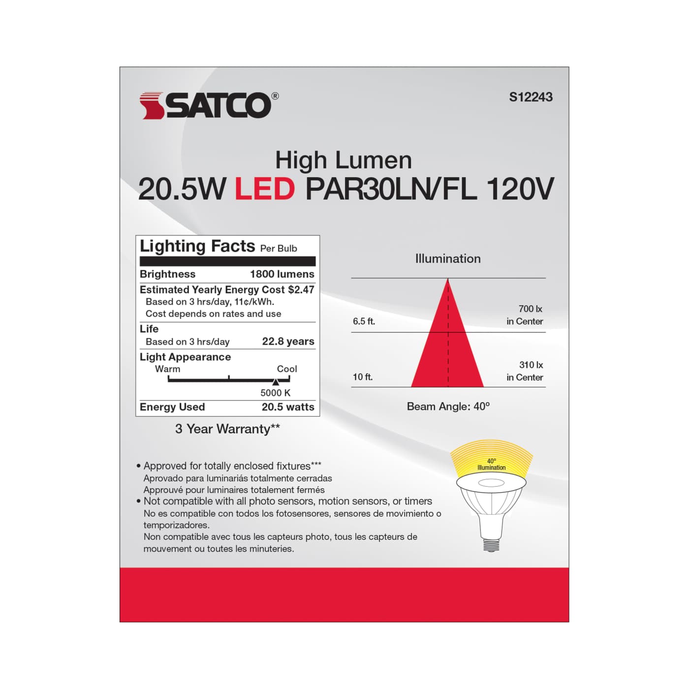 20.5PAR30LN/LED/850/HL/120V/FL - S12243
