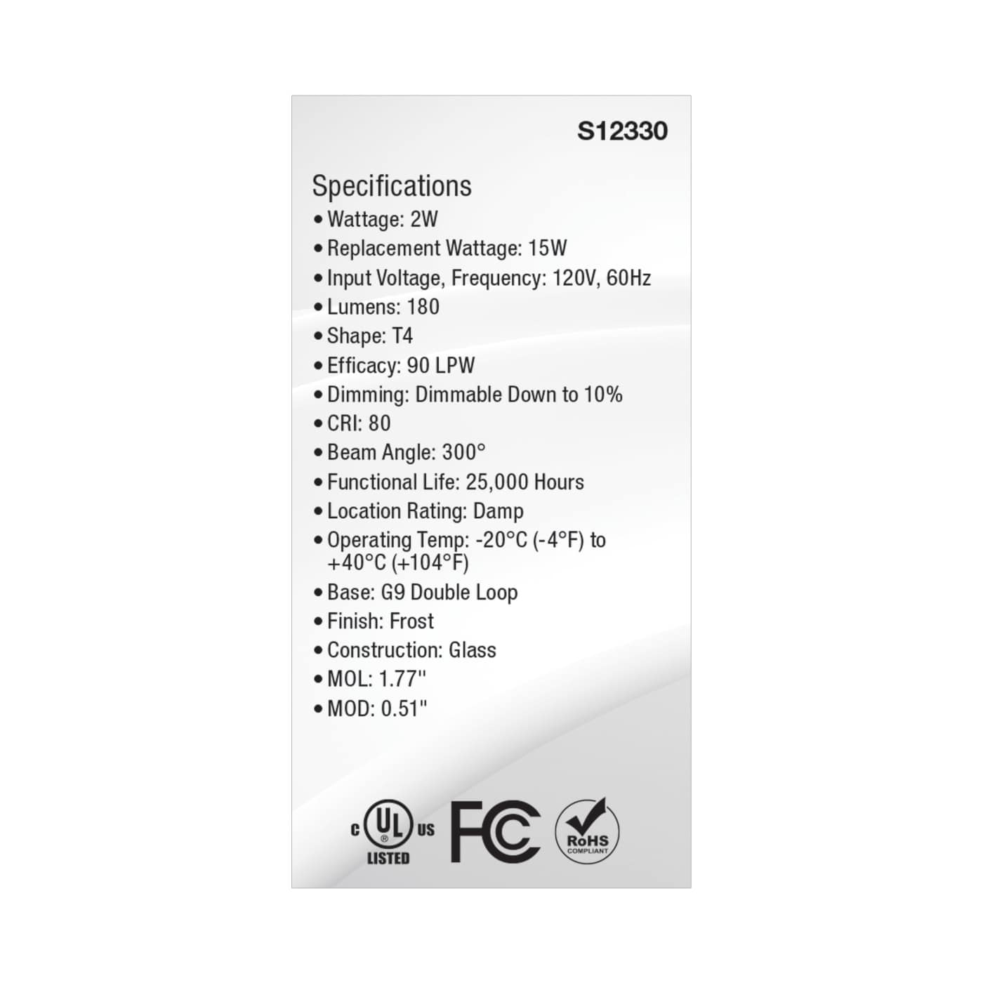 2W/LED/G9/FR/830/120V - S12330
