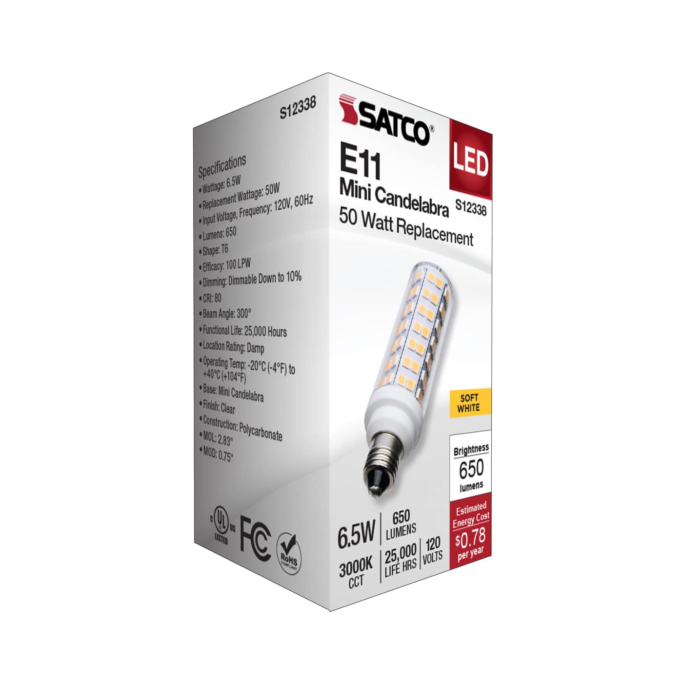 6.5W/LED/E11/CL/830/120V - S12338