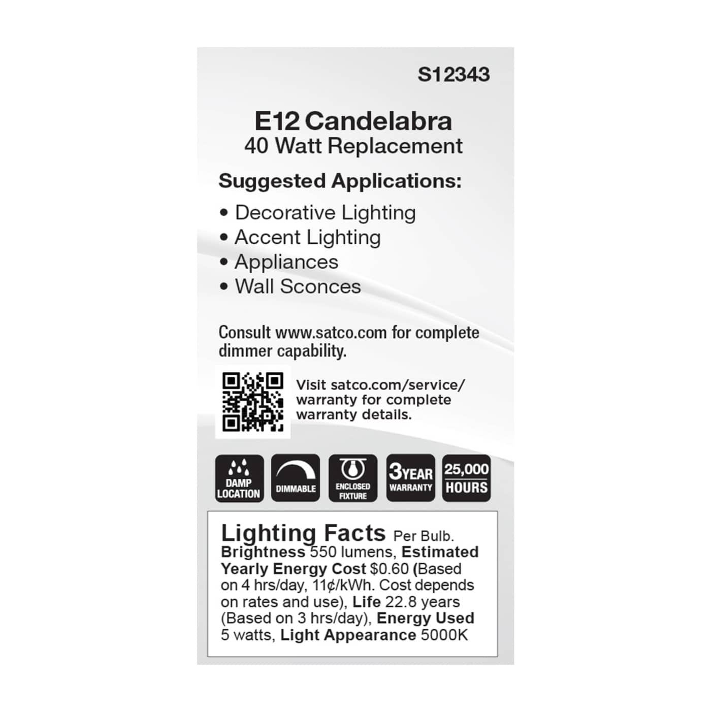 5W/LED/E12/CL/850/120V - S12343