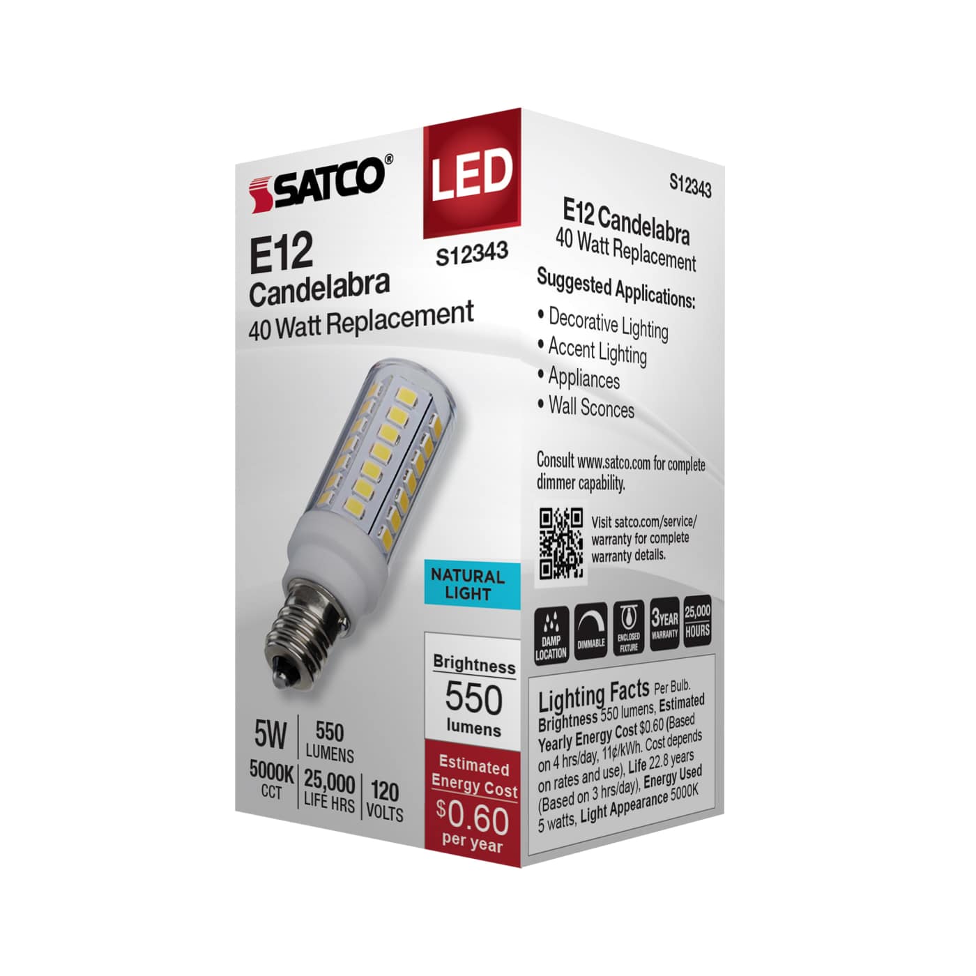 5W/LED/E12/CL/850/120V - S12343