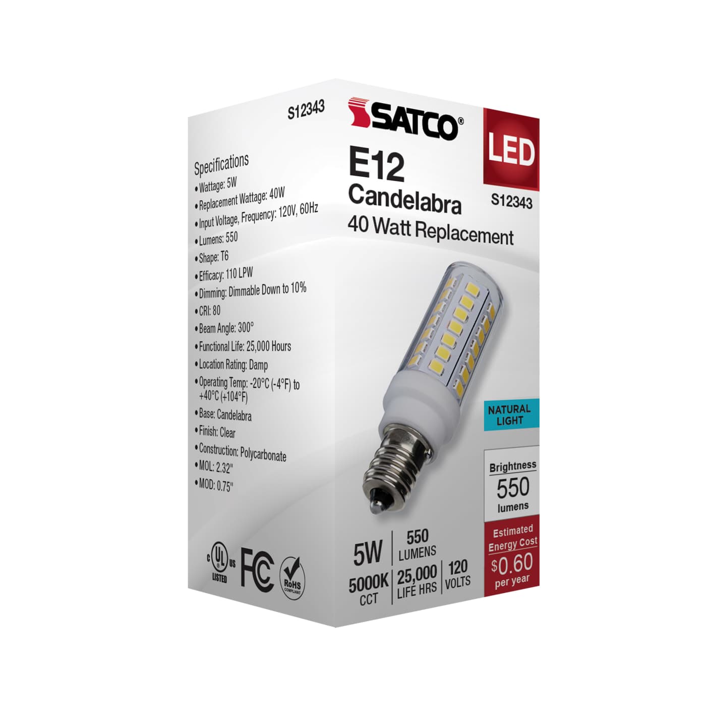 5W/LED/E12/CL/850/120V - S12343