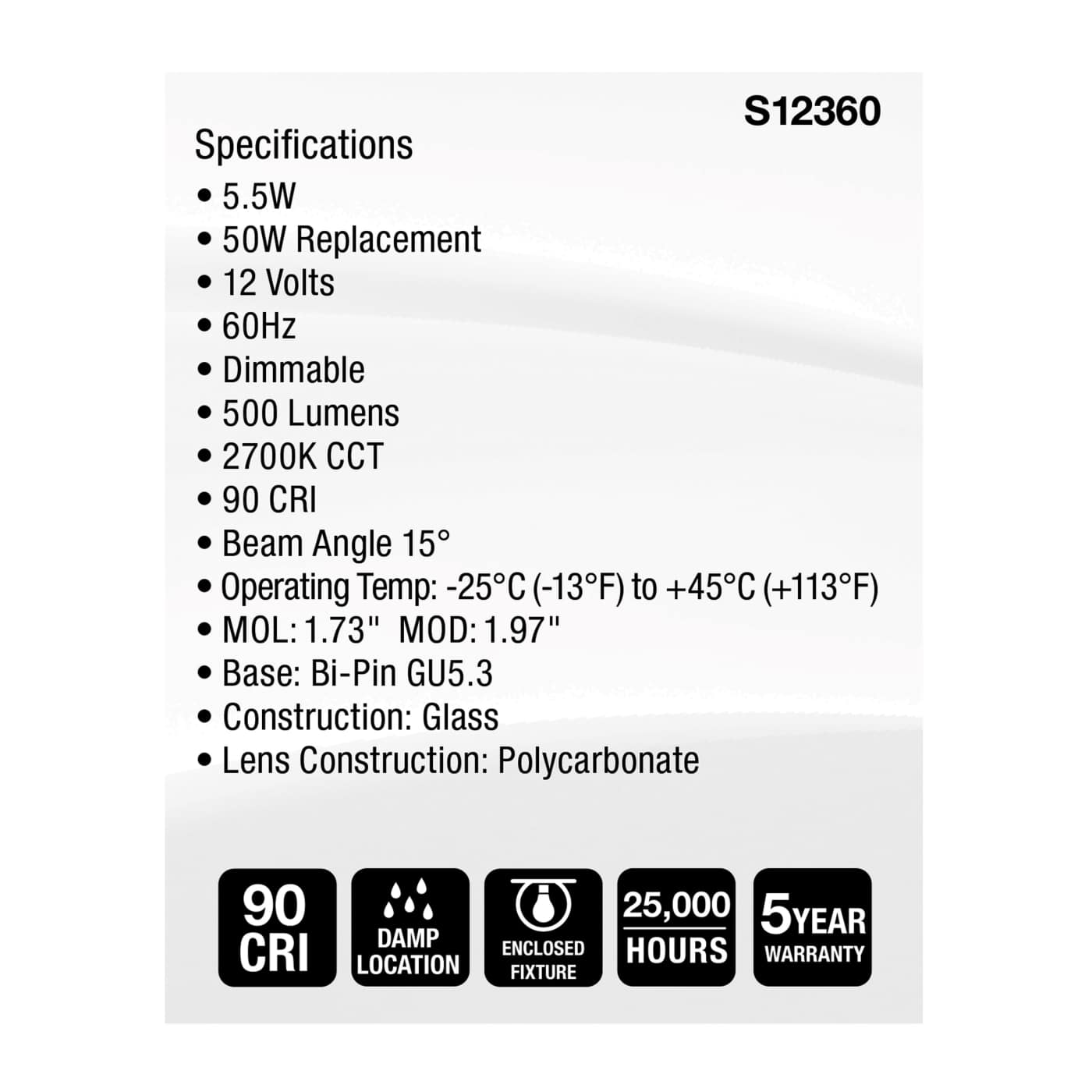 5.5MR16/GB/927/SP15/12V - S12360