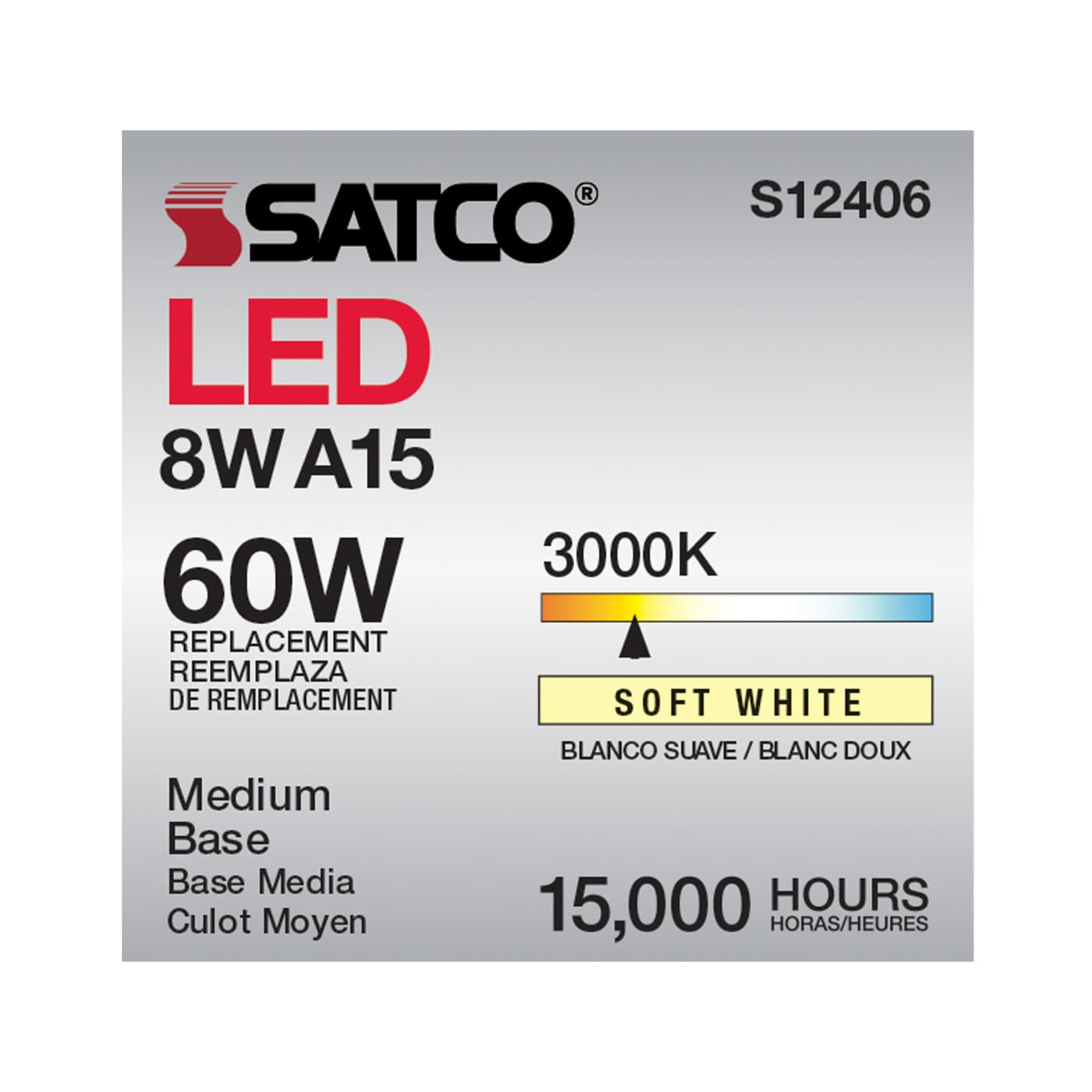 8.2A15/CL/LED/E26/930/120V - S12406