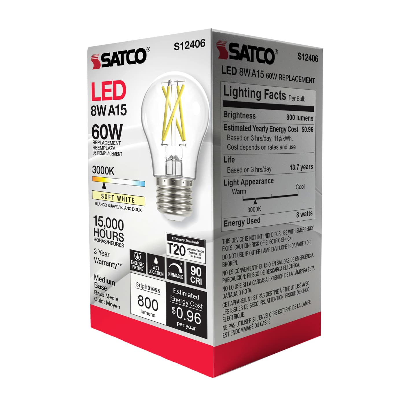 8.2A15/CL/LED/E26/930/120V - S12406