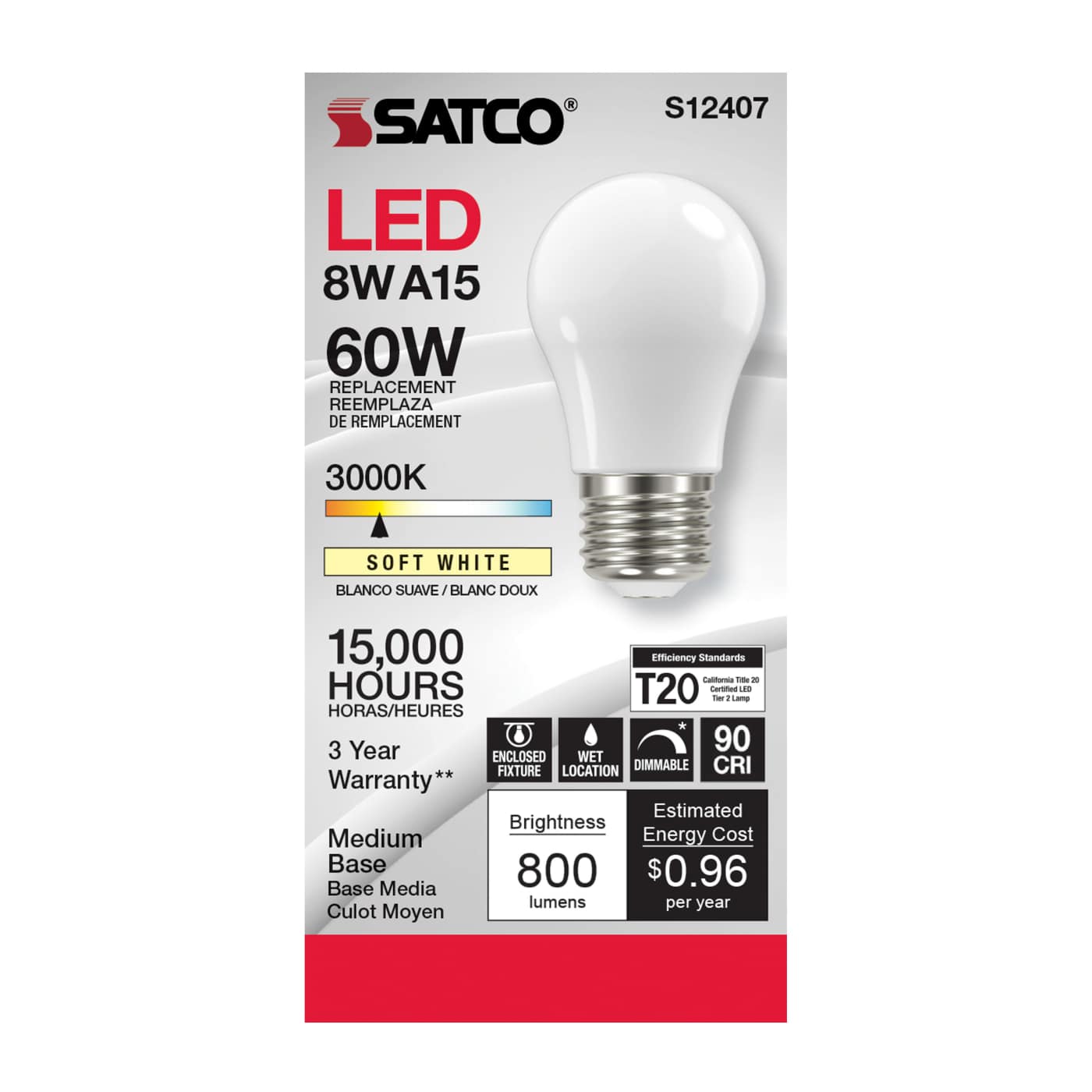8.2A15/SW/LED/E26/930/120V - S12407