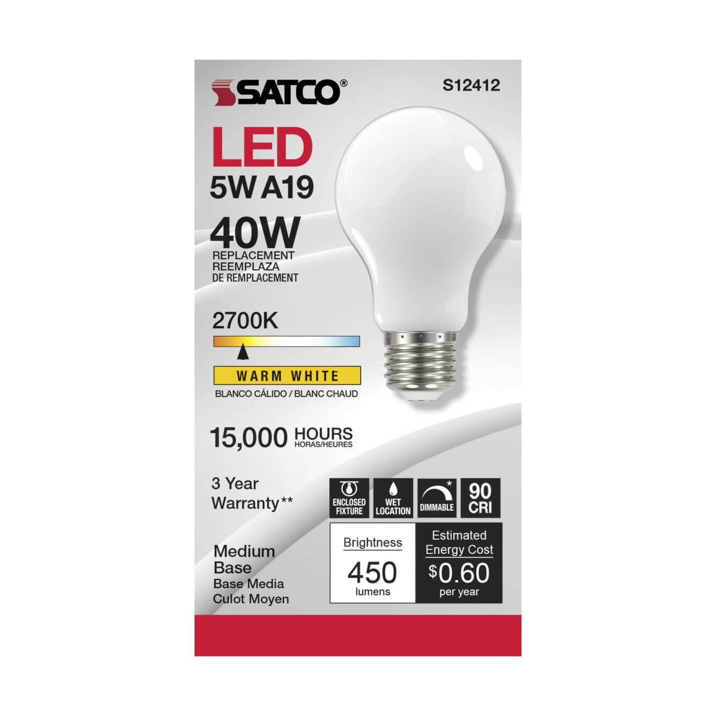 5A19/SW/LED/E26/927/120V - S12412