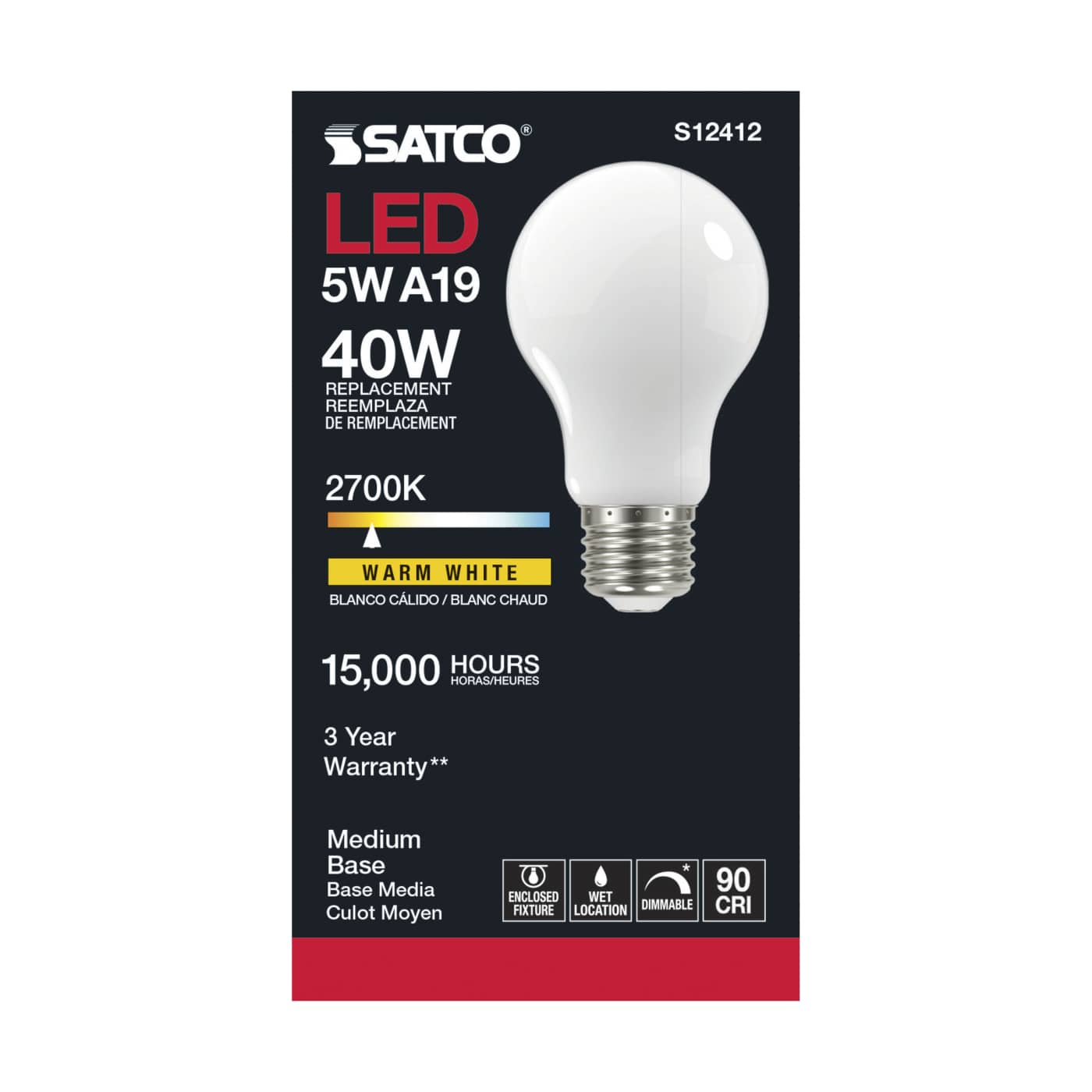 5A19/SW/LED/E26/927/120V - S12412