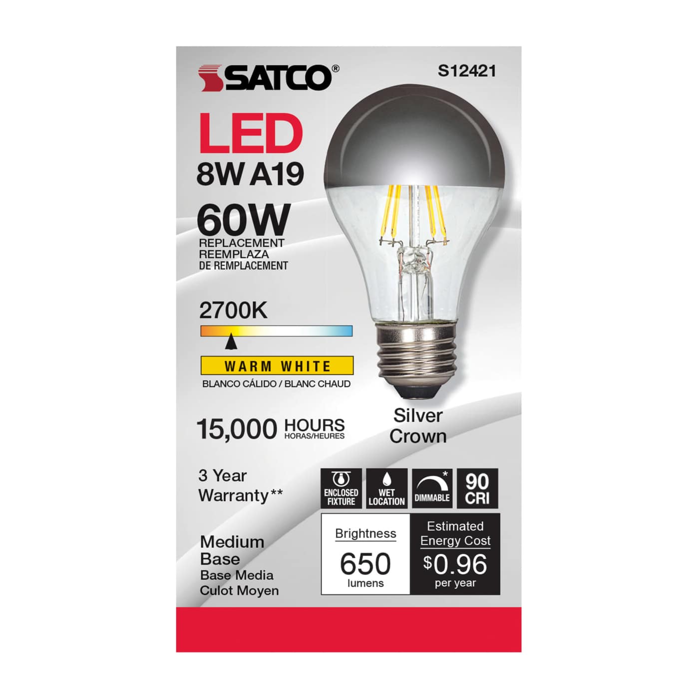 6A19/SLV/LED/E26/927/120V - S12421