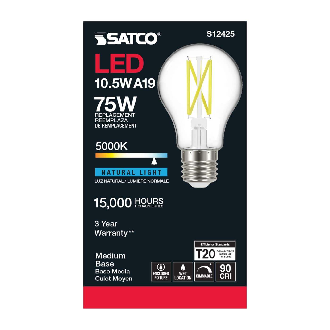 10.5A19/CL/LED/E26/950/120V - S12425