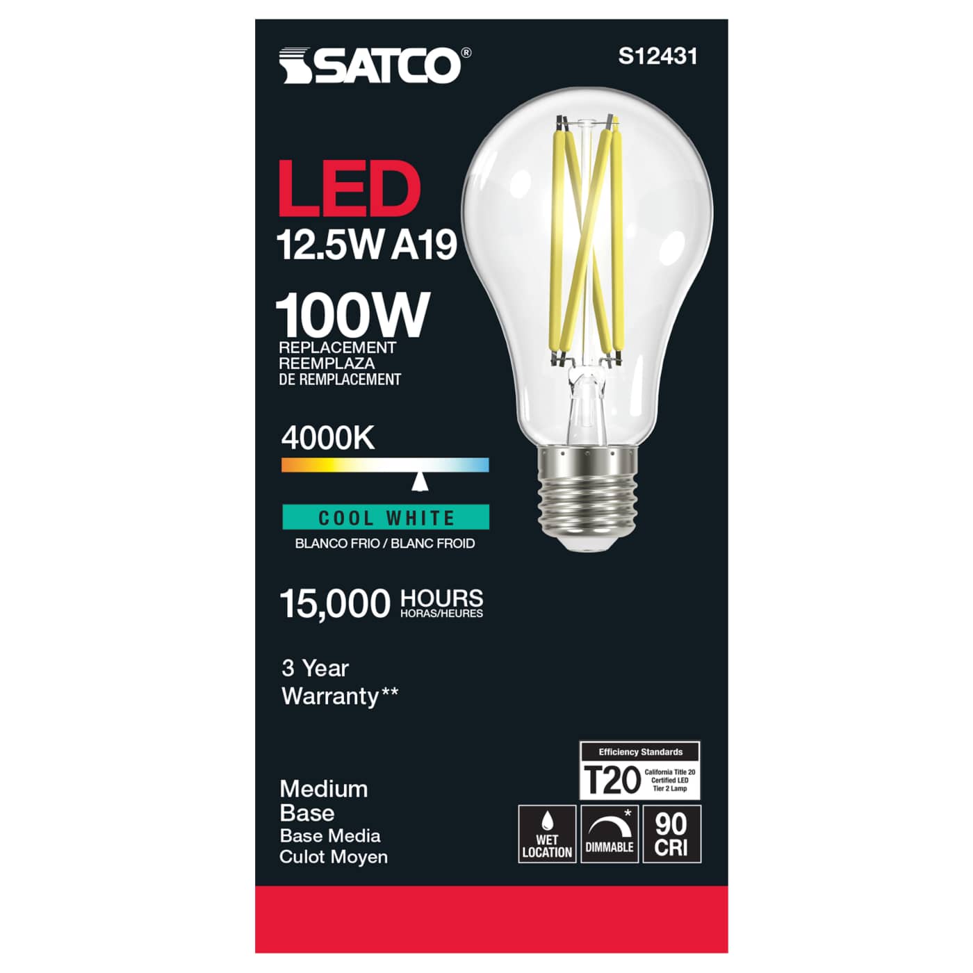12.5A19/CL/LED/E26/940/120V - S12431