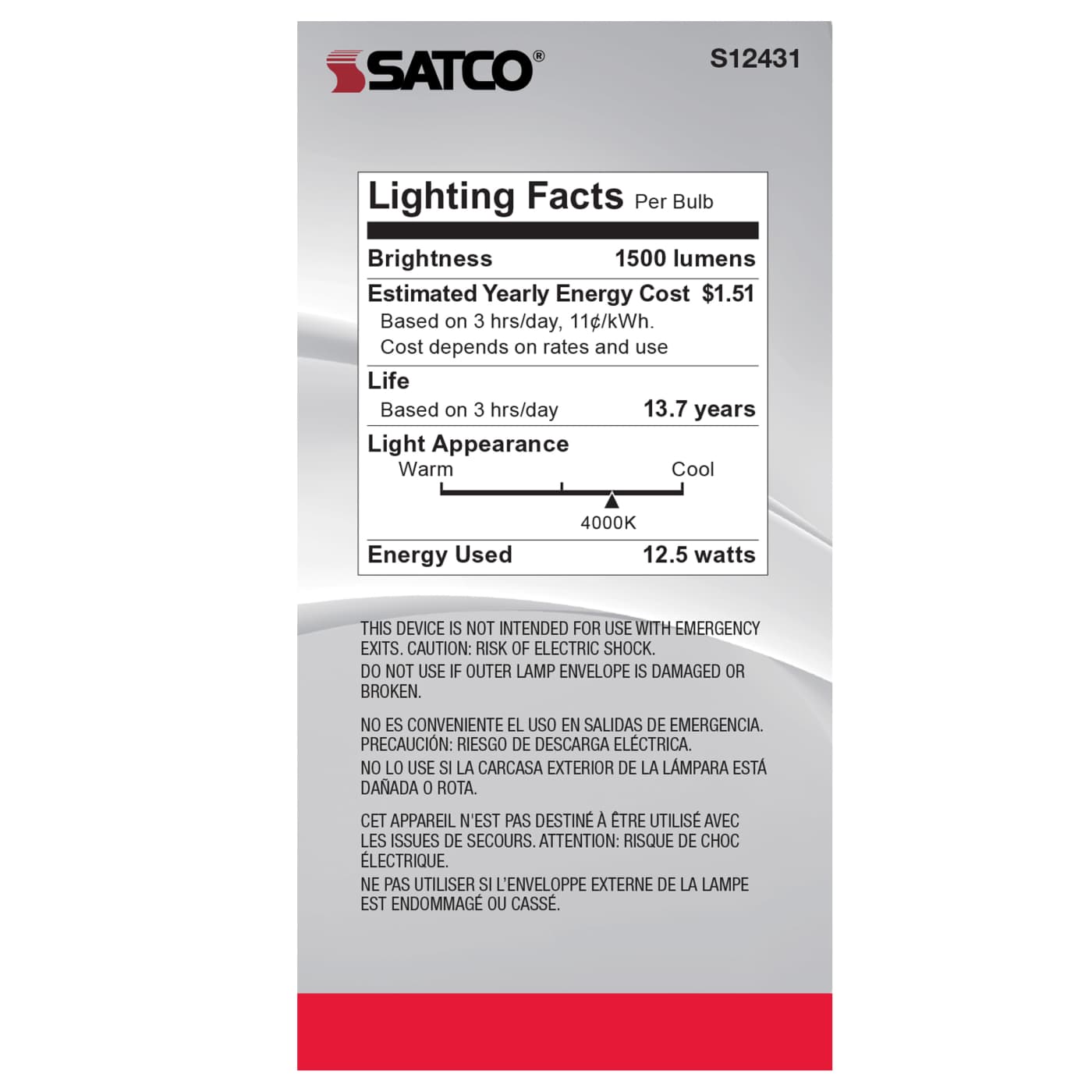 12.5A19/CL/LED/E26/940/120V - S12431