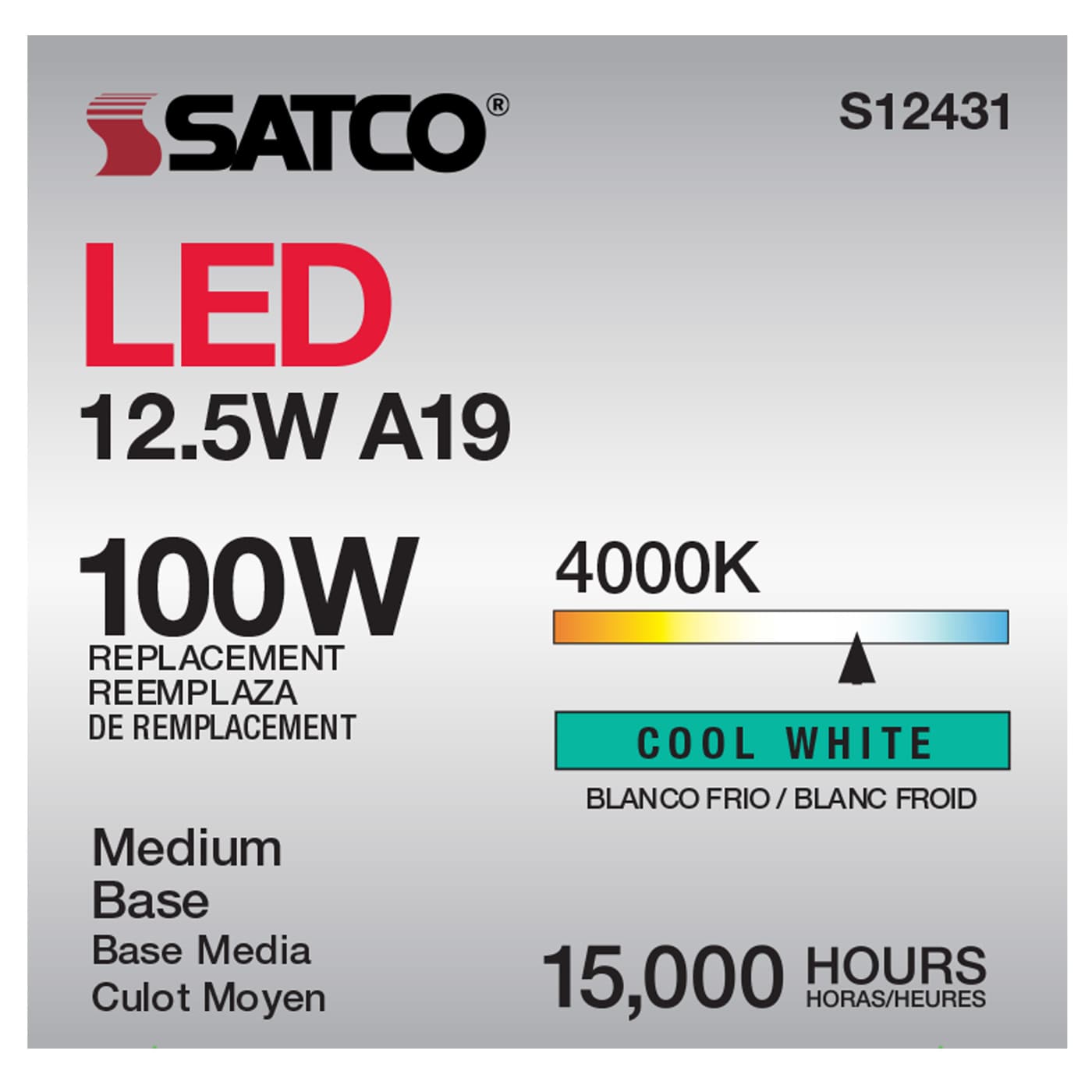 12.5A19/CL/LED/E26/940/120V - S12431