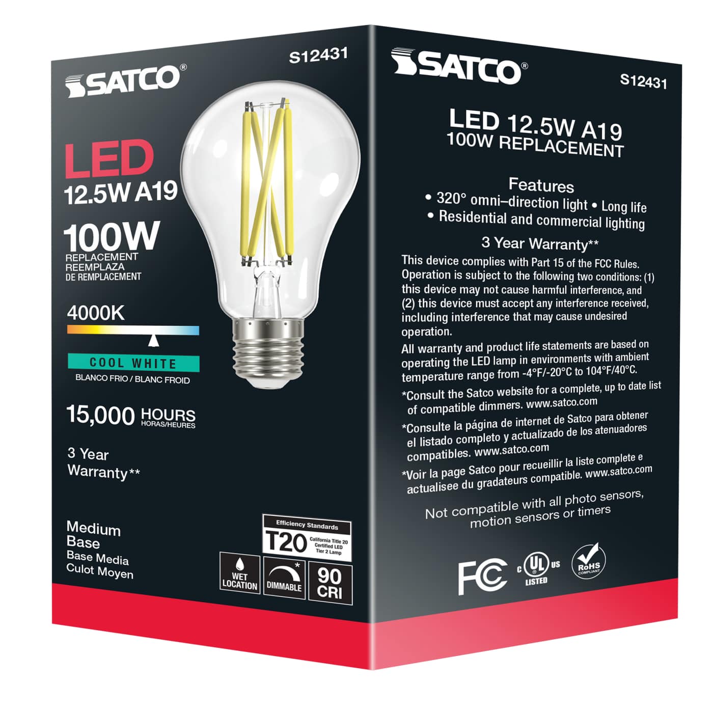 12.5A19/CL/LED/E26/940/120V - S12431