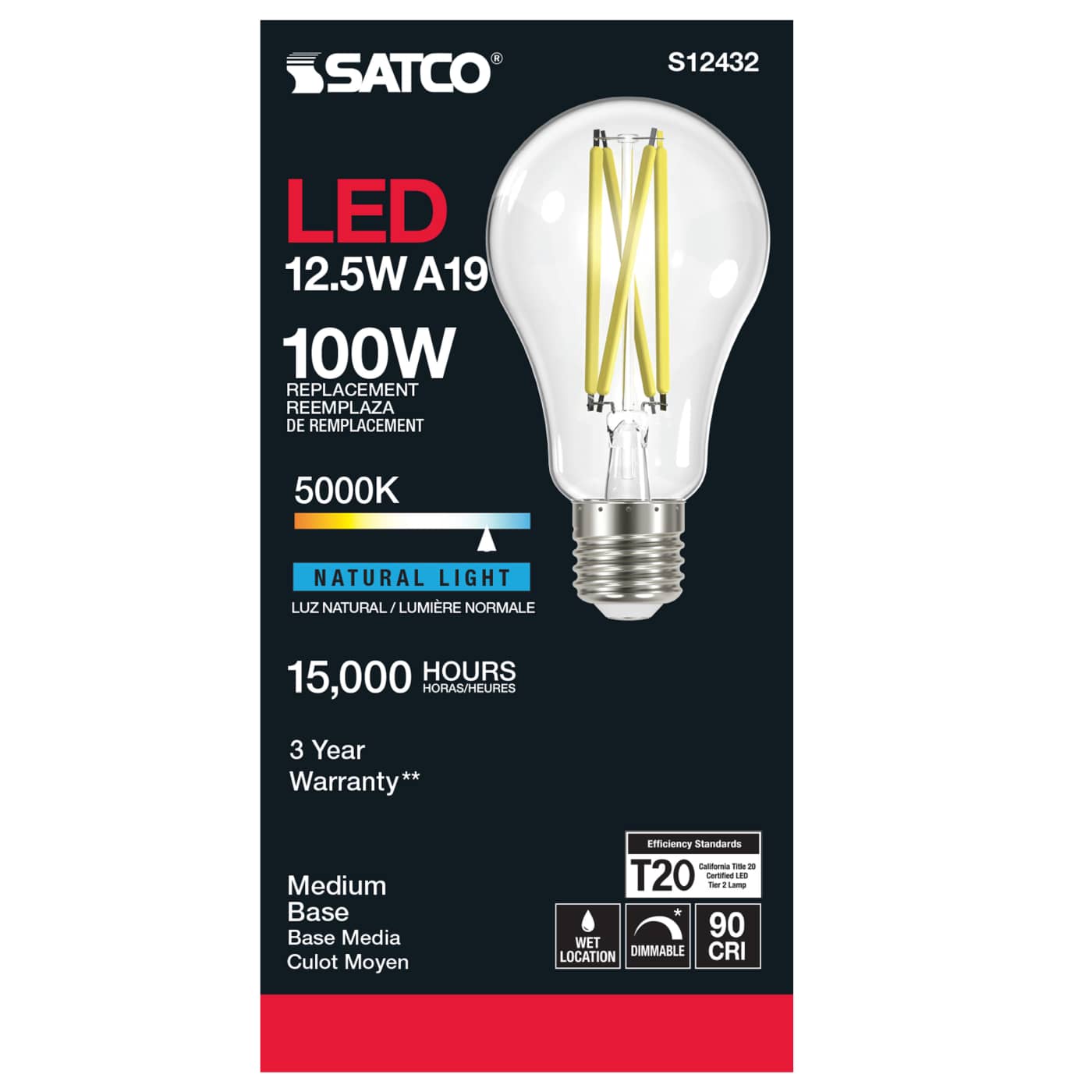 12.5A19/CL/LED/E26/950/120V - S12432