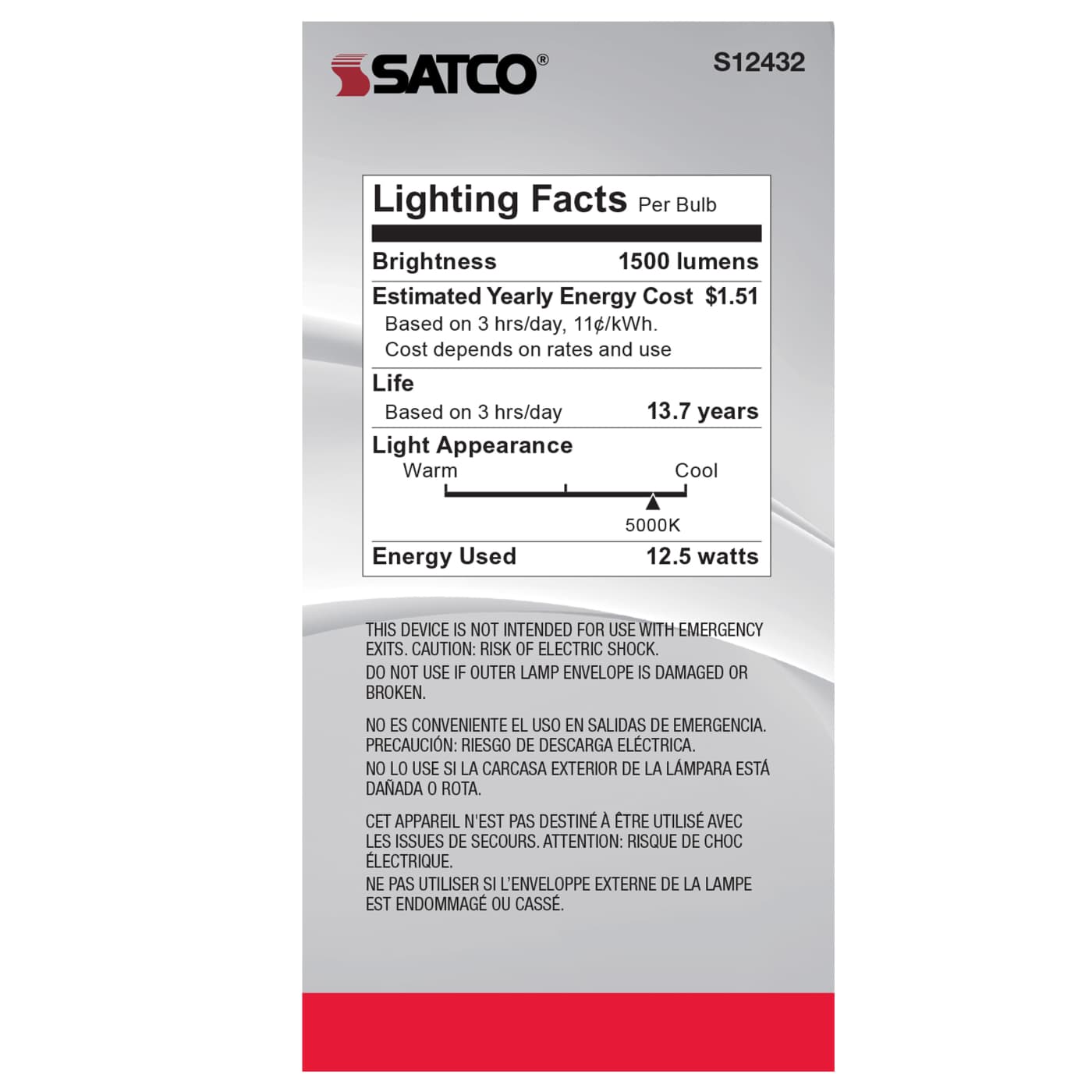 12.5A19/CL/LED/E26/950/120V - S12432