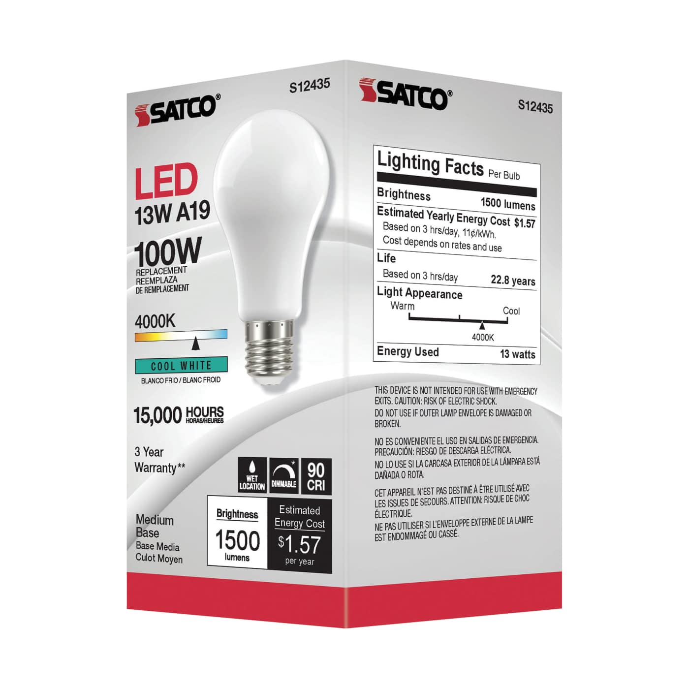 13.5A19/SW/LED/E26/940/120V - S12435